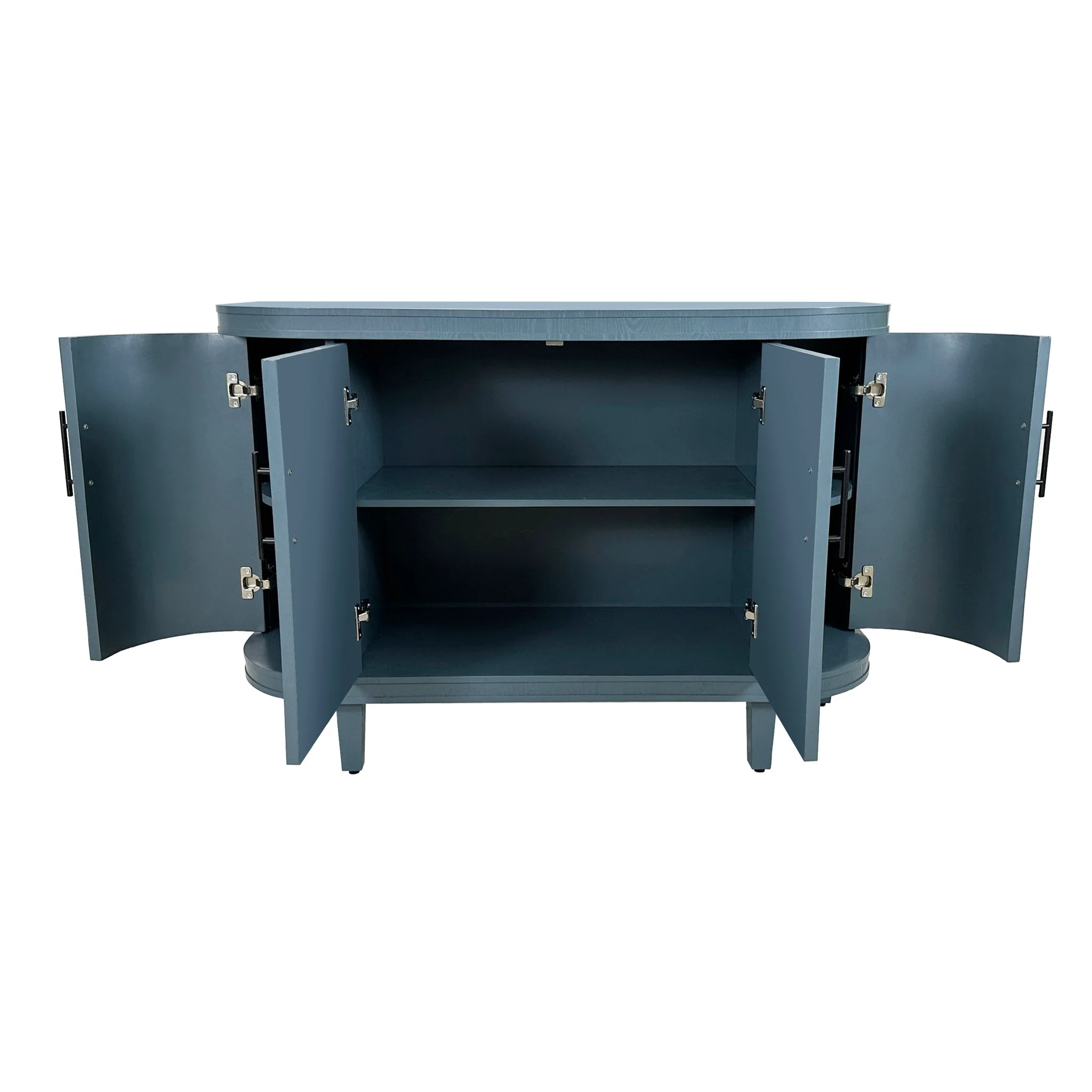 Curved Sideboard Wooden Console Table With 4 Doors And Adjustable Shelves For Living Room - Blue - Image 3