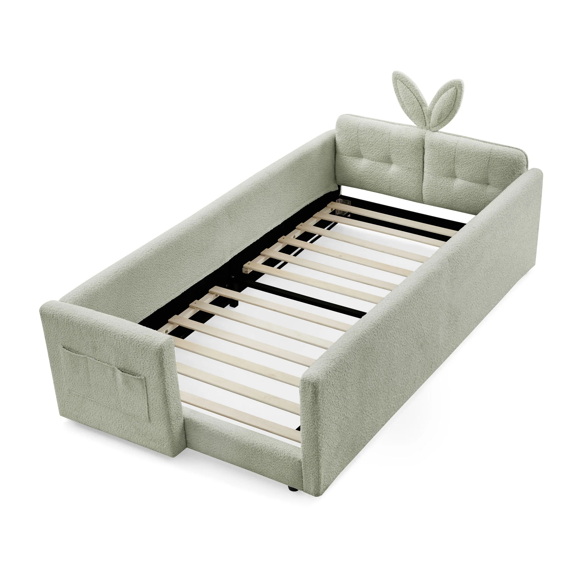 Cute Rabbit Ear Upholstered Platform Bed Frame With Safety Rail - Image 14