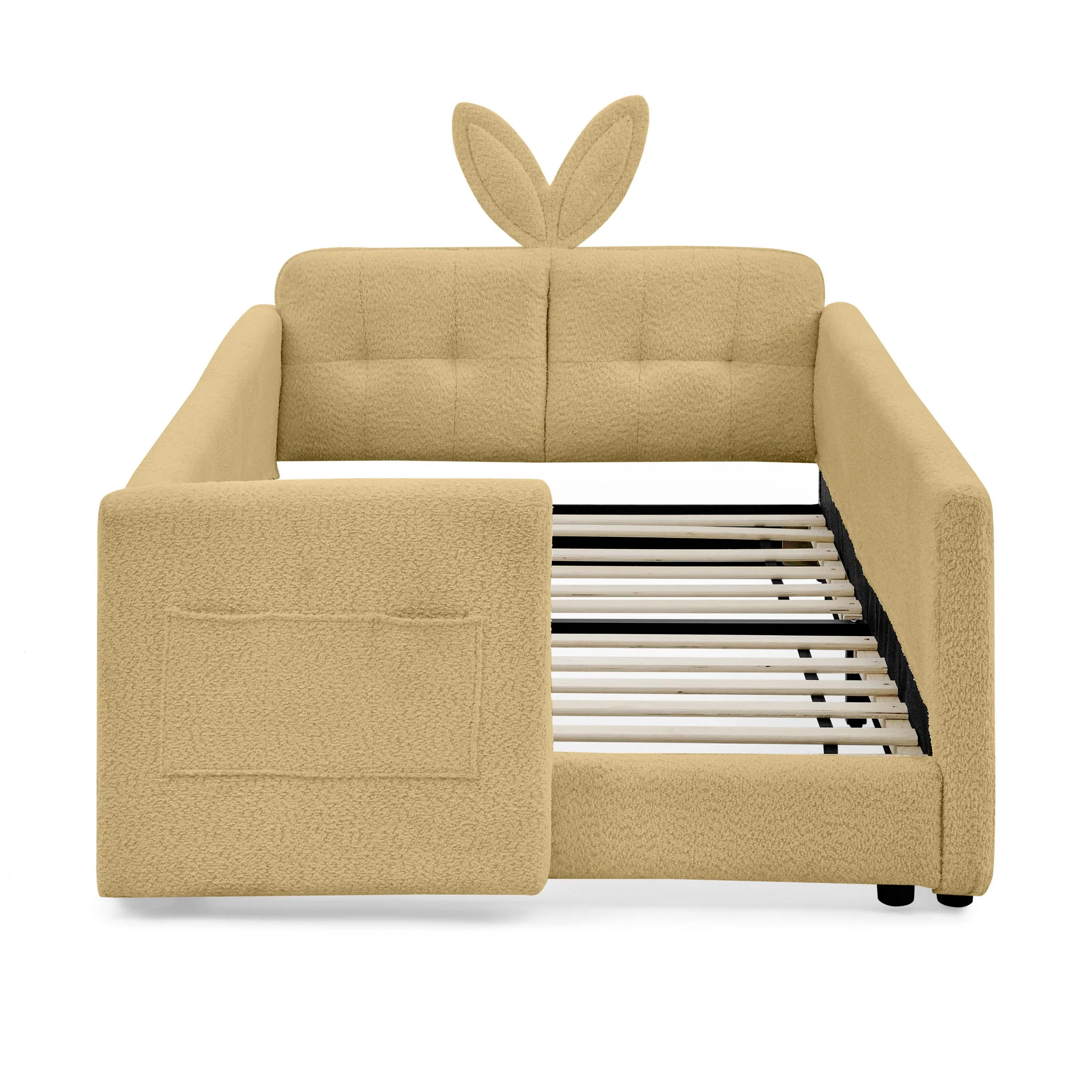 Cute Rabbit Ear Upholstered Platform Bed Frame With Safety Rail - Image 3