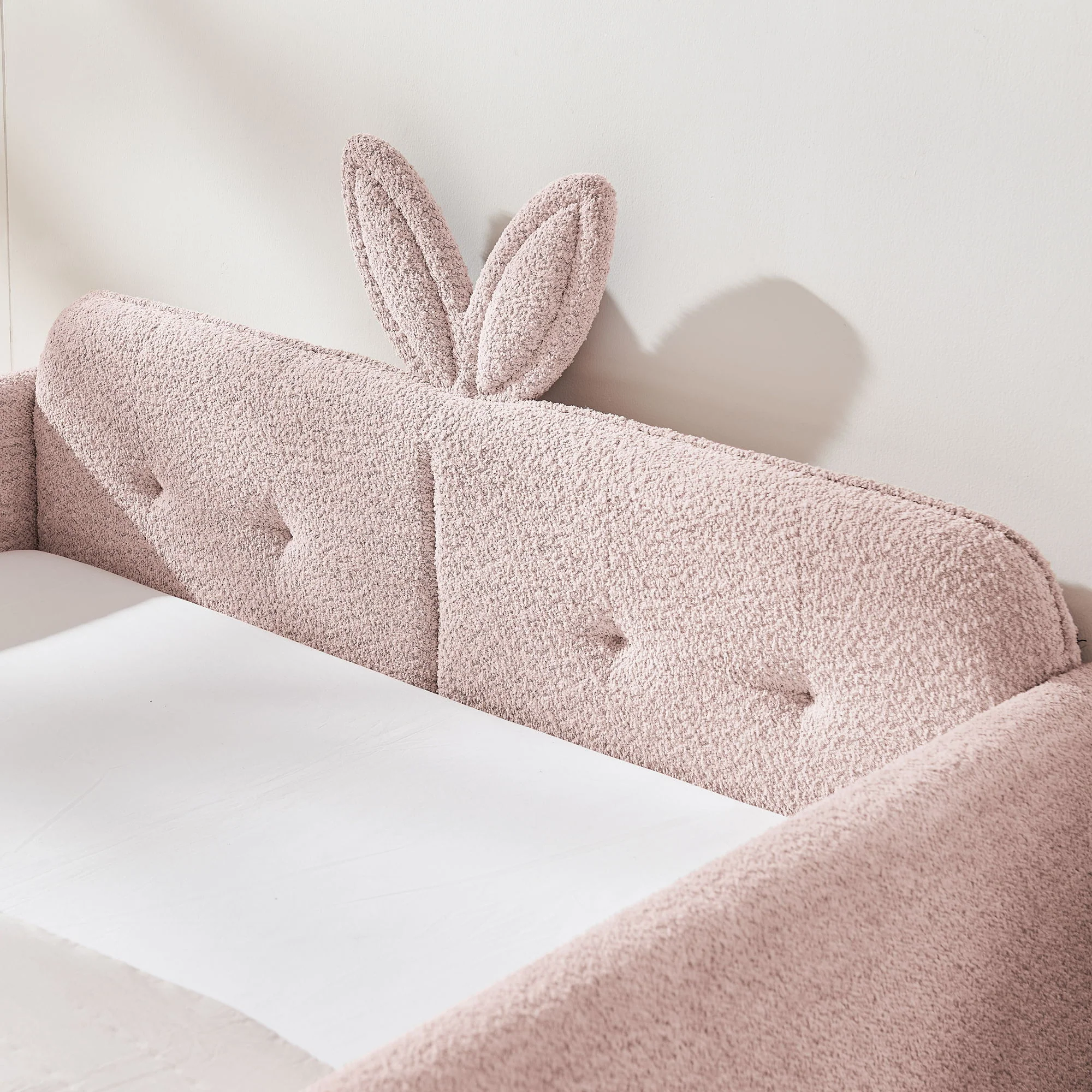 Cute Rabbit Ear Upholstered Platform Bed Frame With Safety Rail - Image 67