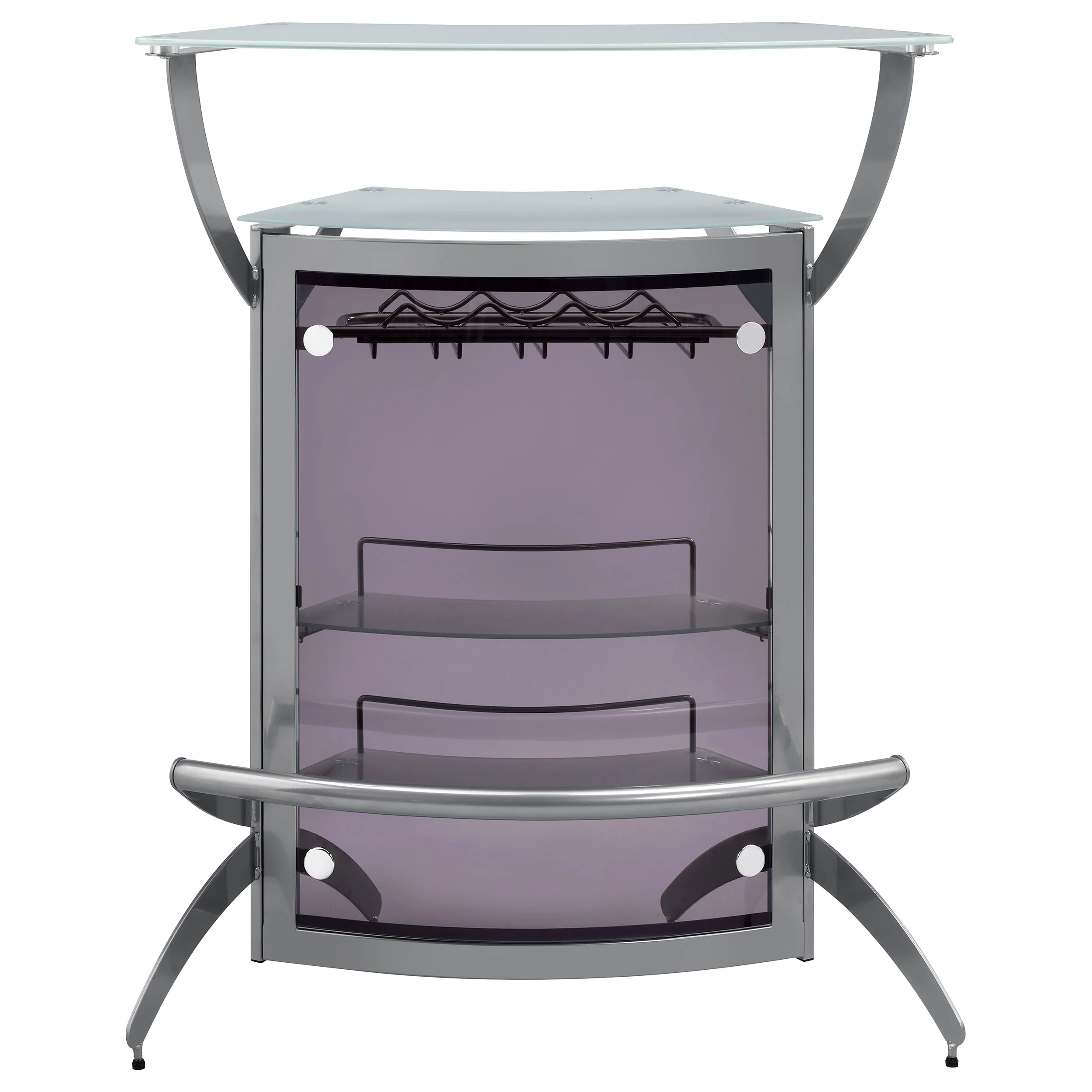 Dallas 2-Shelf Curved Bar Cabinet in Silver - Image 3