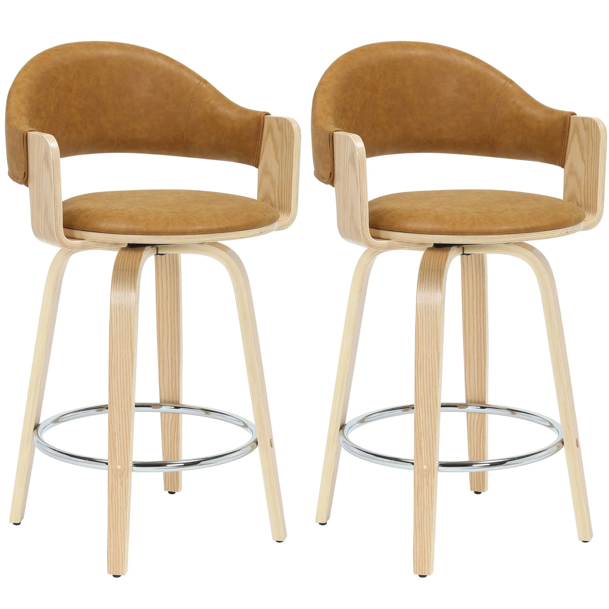 Daxton - Swivel Counter Height Round Back Wood Bar Stool With Faux Leather Seat - Image 2