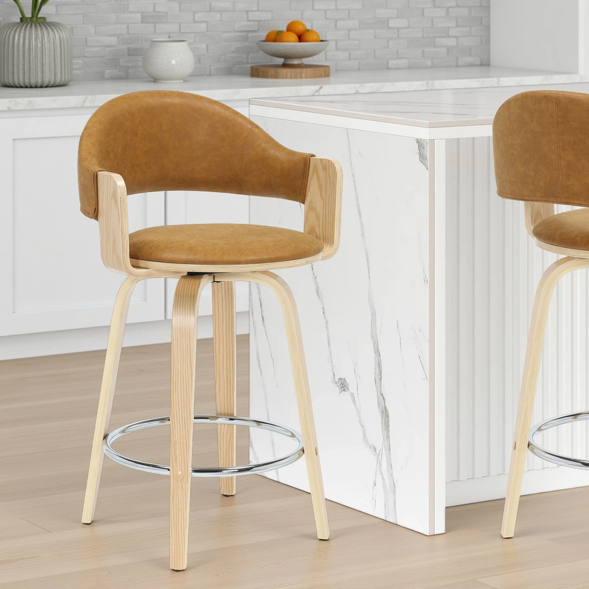 Daxton - Swivel Counter Height Round Back Wood Bar Stool With Faux Leather Seat - Image 55