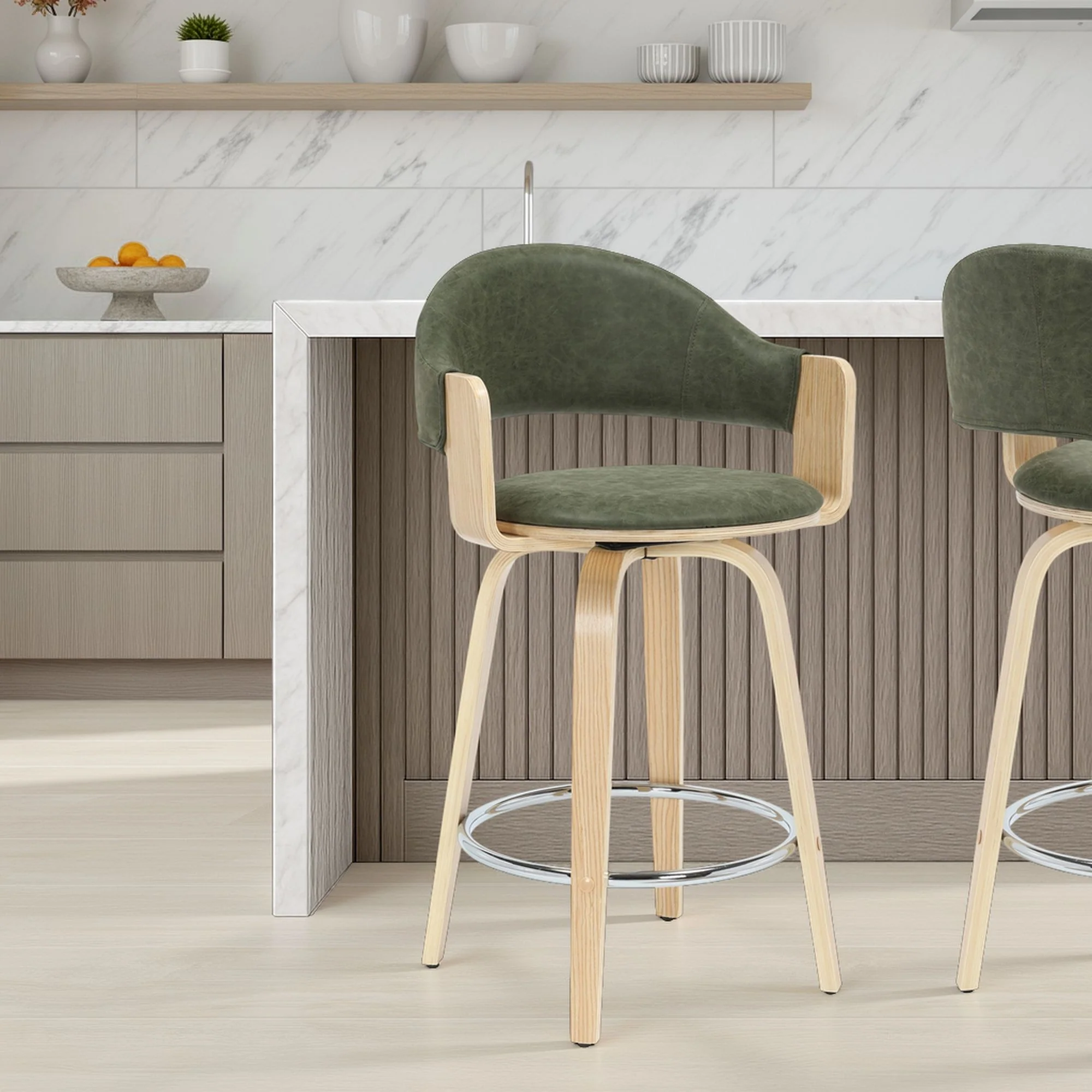 Daxton - Swivel Counter Height Round Back Wood Bar Stool With Faux Leather Seat - Image 94