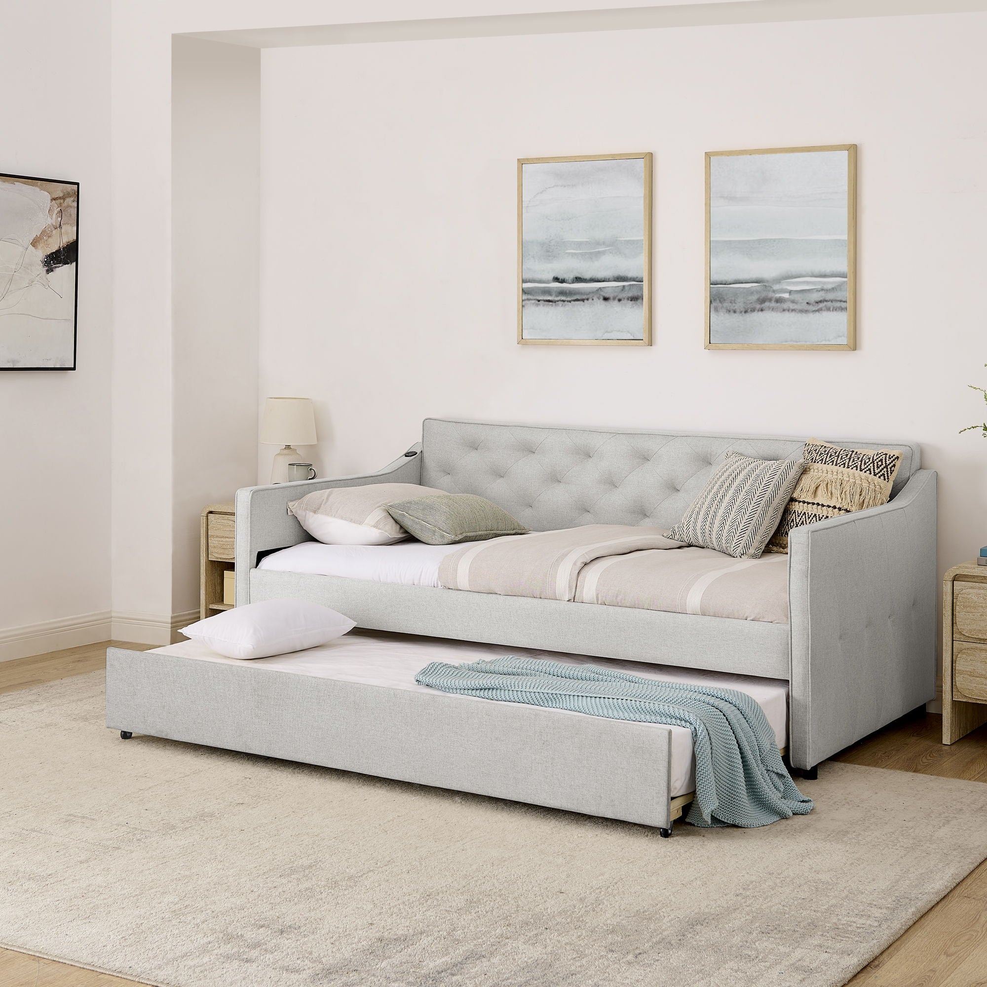 Daybed With Pop Up Trundle And USB Charging Armrest - Image 12