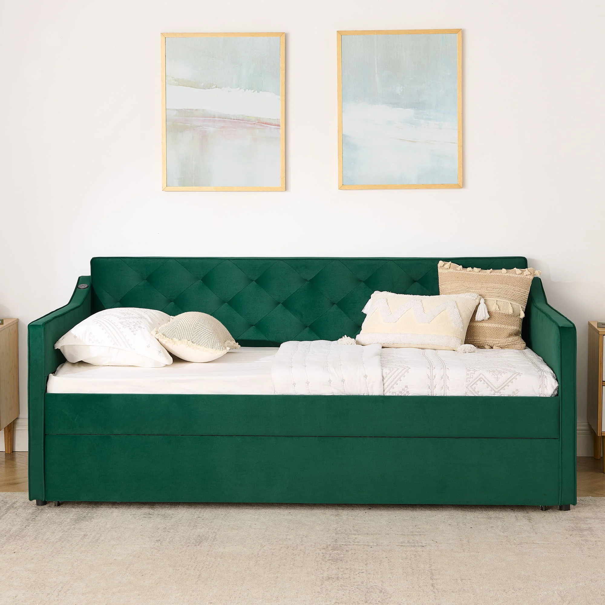 Daybed With Pop Up Trundle And USB Charging Armrest - Image 16