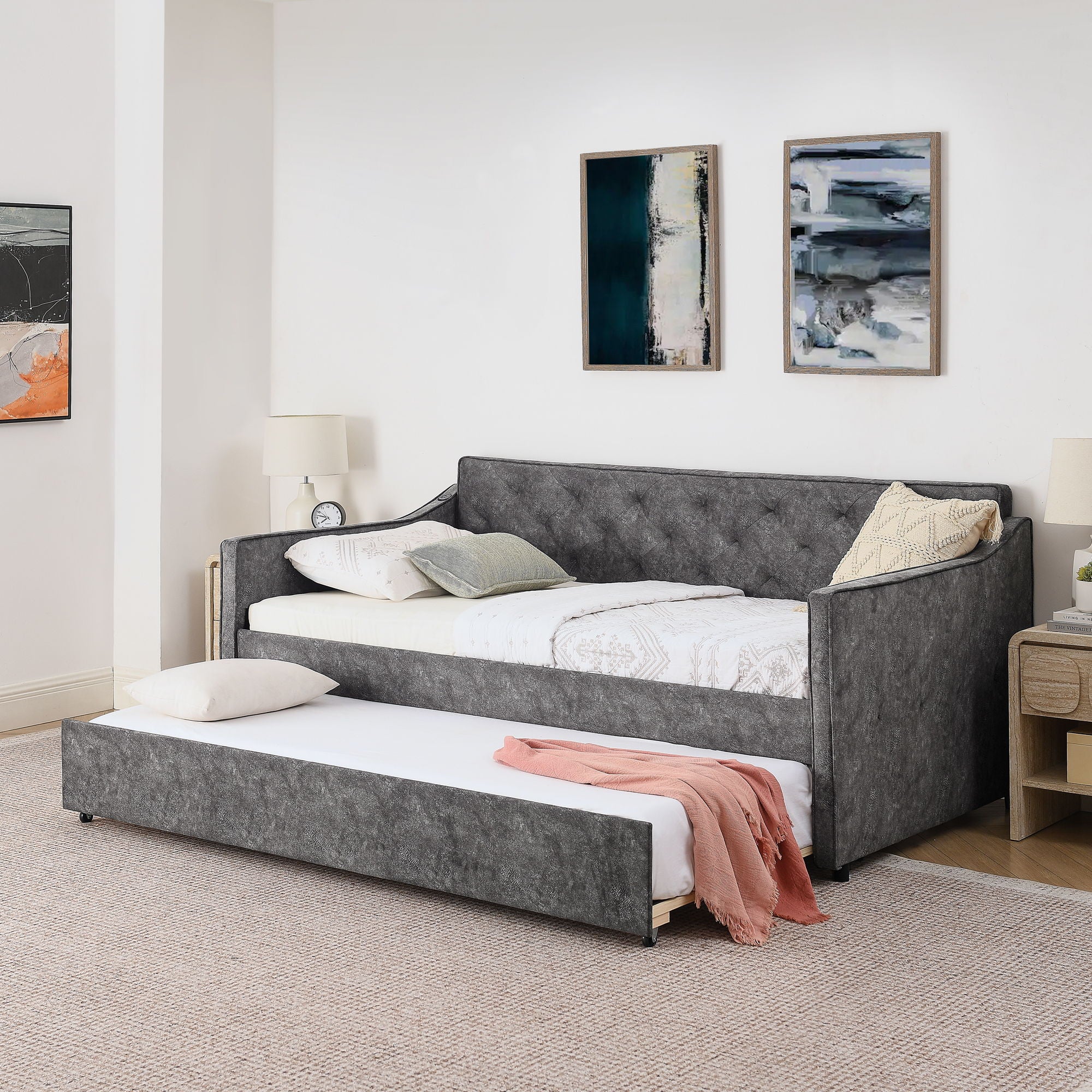 Daybed With Pop Up Trundle And USB Charging Armrest - Image 9