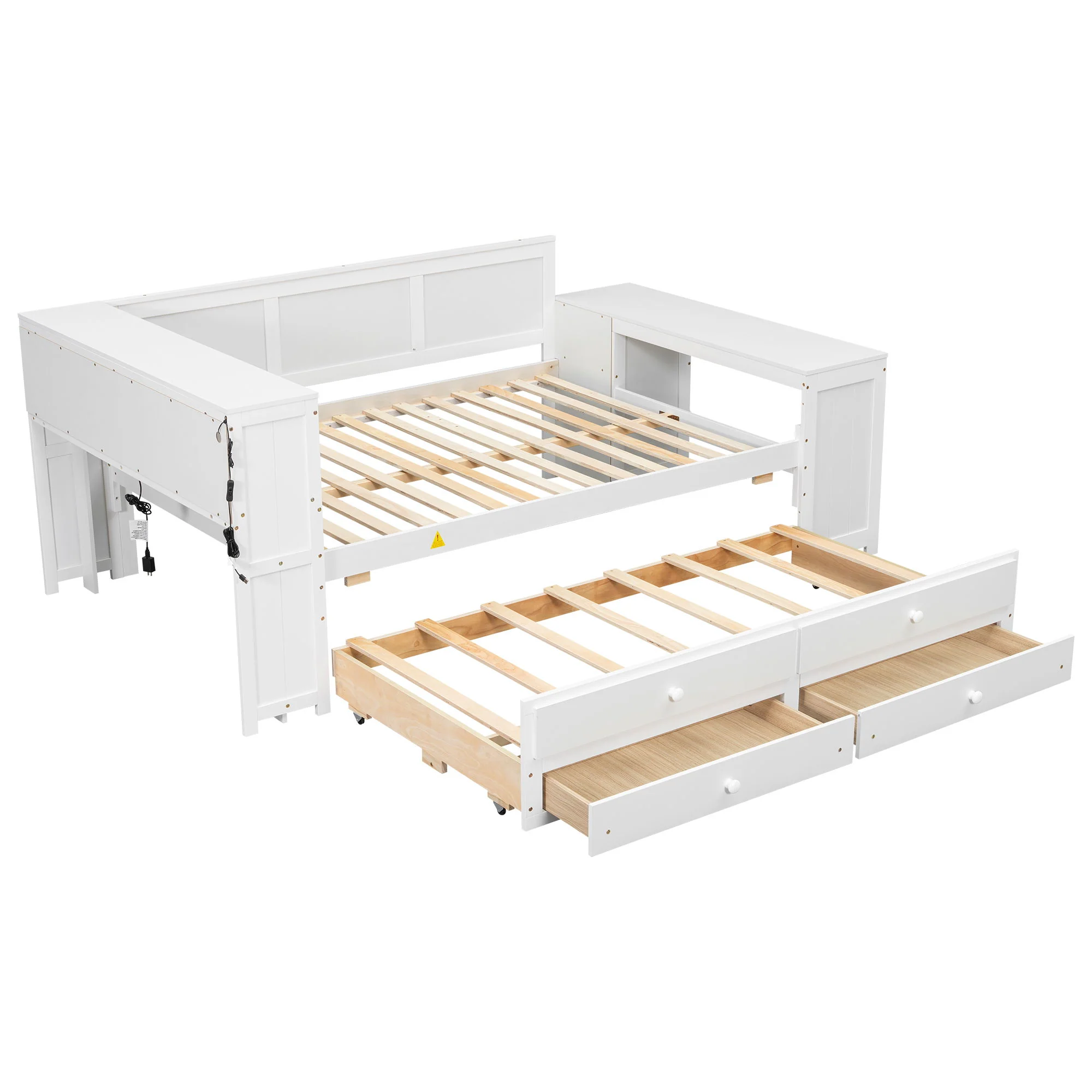 Daybed With Storage Shelves, Drawers, Trundle, Charging Station, LED Light, Desk And Cabinet - Image 15