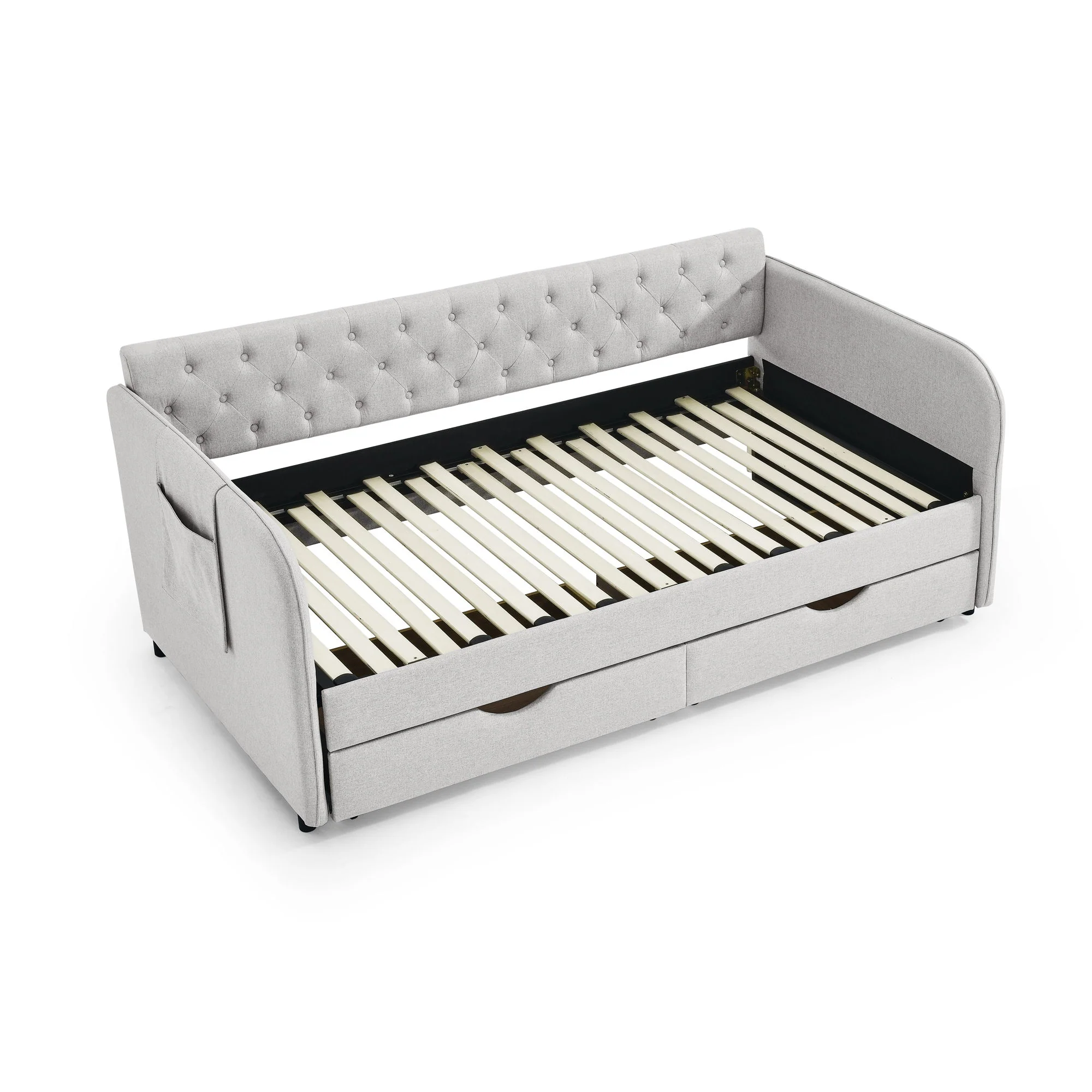 Daybed With Trundle And Storage Drawers, Flat Arms With Pocket - Image 4