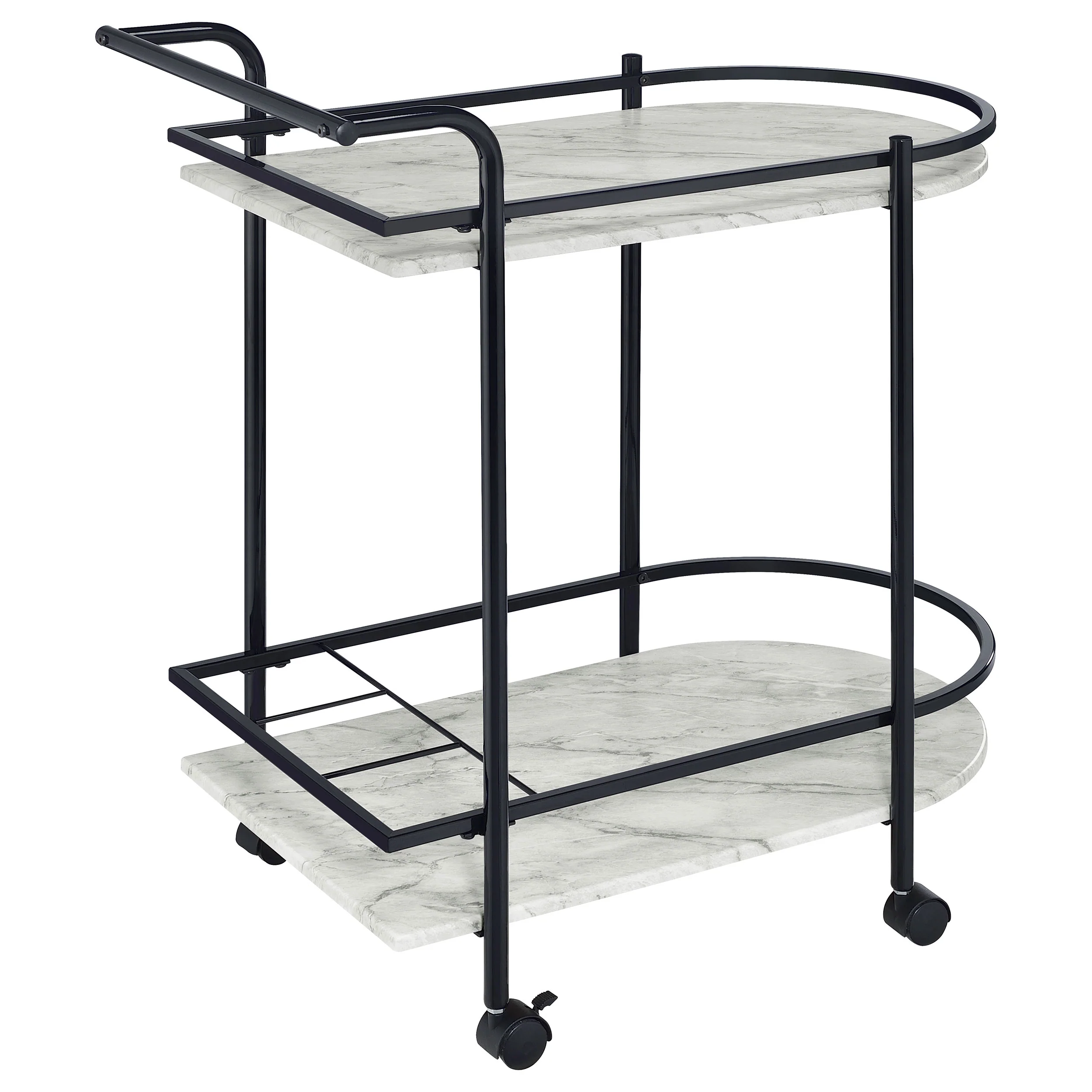 Desiree 2-Tier Faux Marble Bar Cart with Wine Rack - Black - Image 7