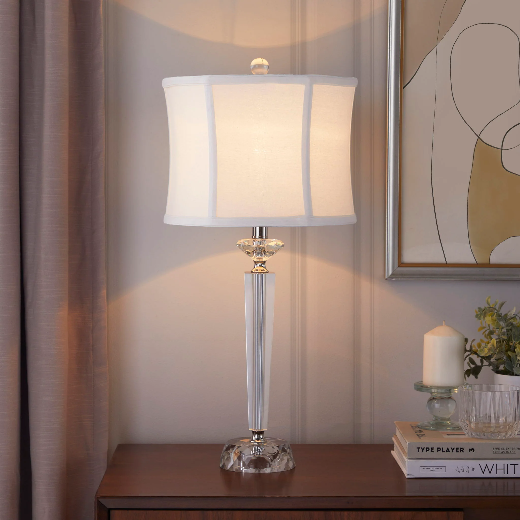 Diamond - Torch Contemporary Crystal Table Lamp (Set of 2) - Clear / Off White / Polished Nickel - Image 3