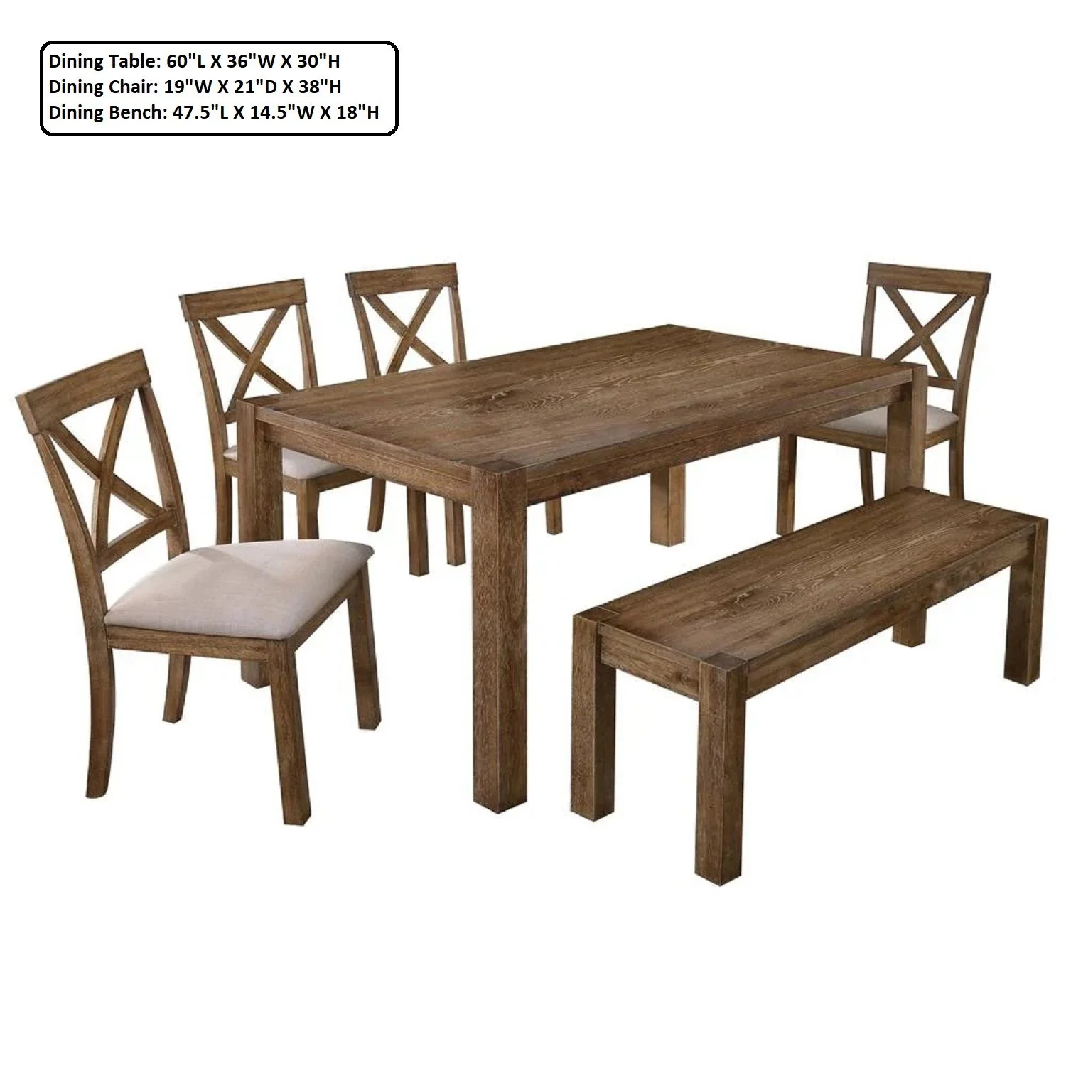 Dining Set With Table, Bench And 4 Chairs - Oak - Image 6