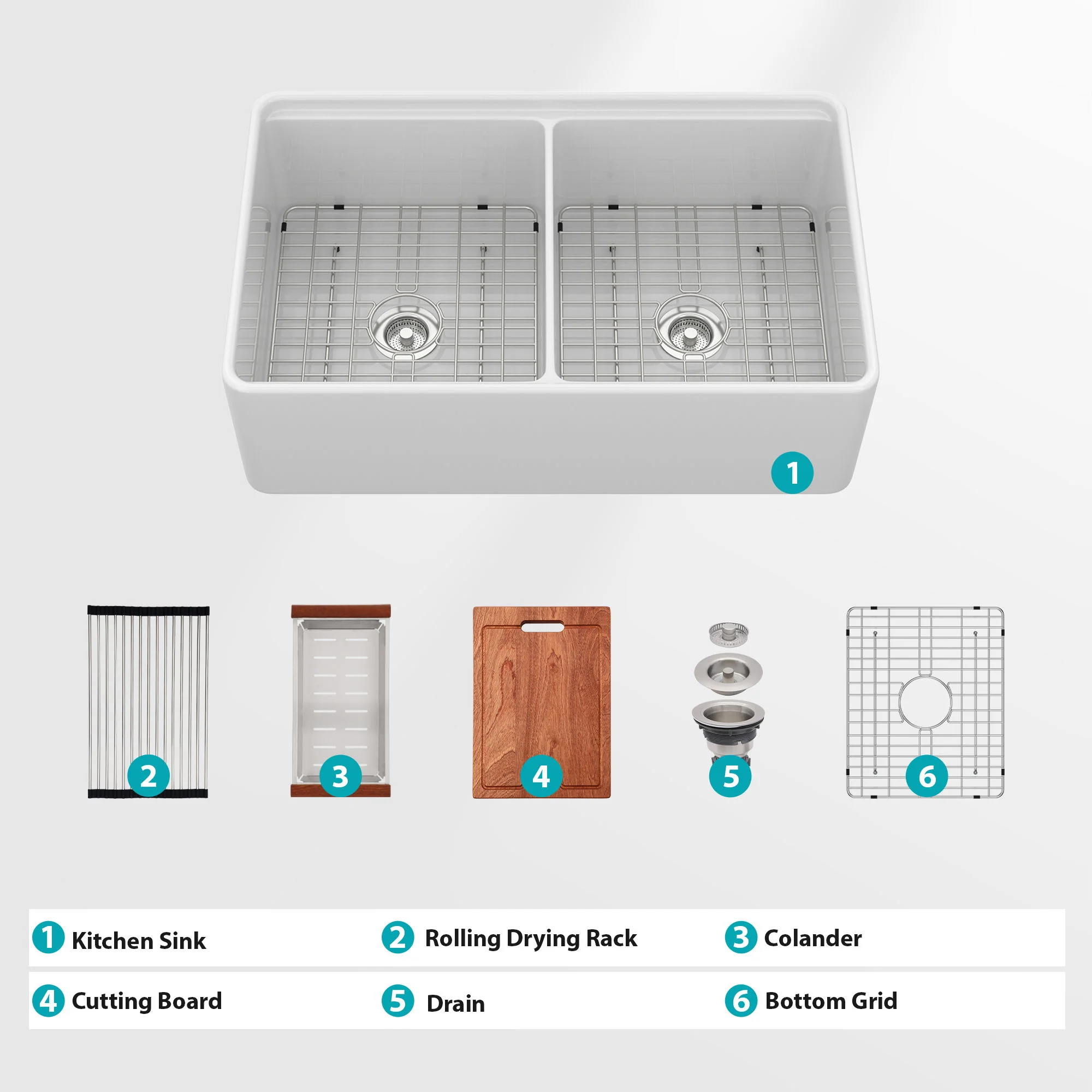 Double Bowl Sink Workstation - White - Image 6