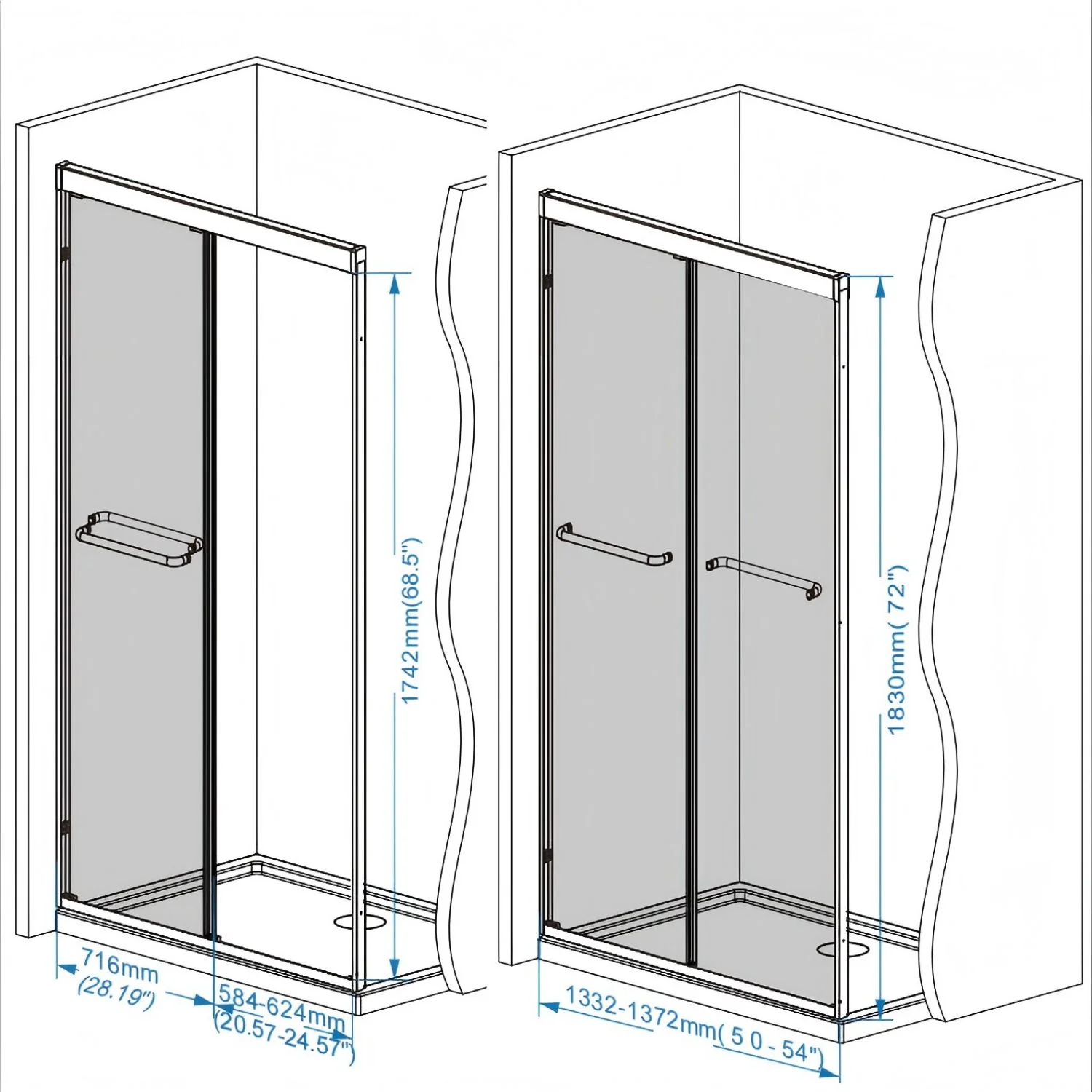 Double Sliding Shower Door With Explosion Proof Film - Image 7