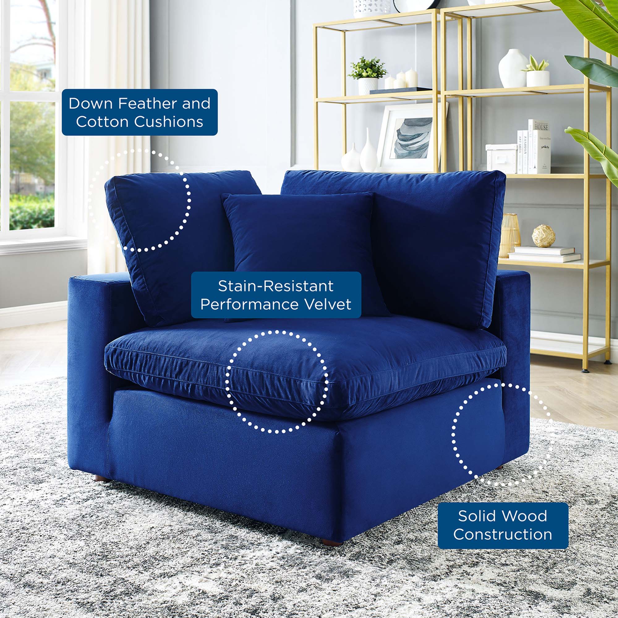 Down Filled Overstuffed Performance Velvet Corner Chair - 40 Inch - Image 14