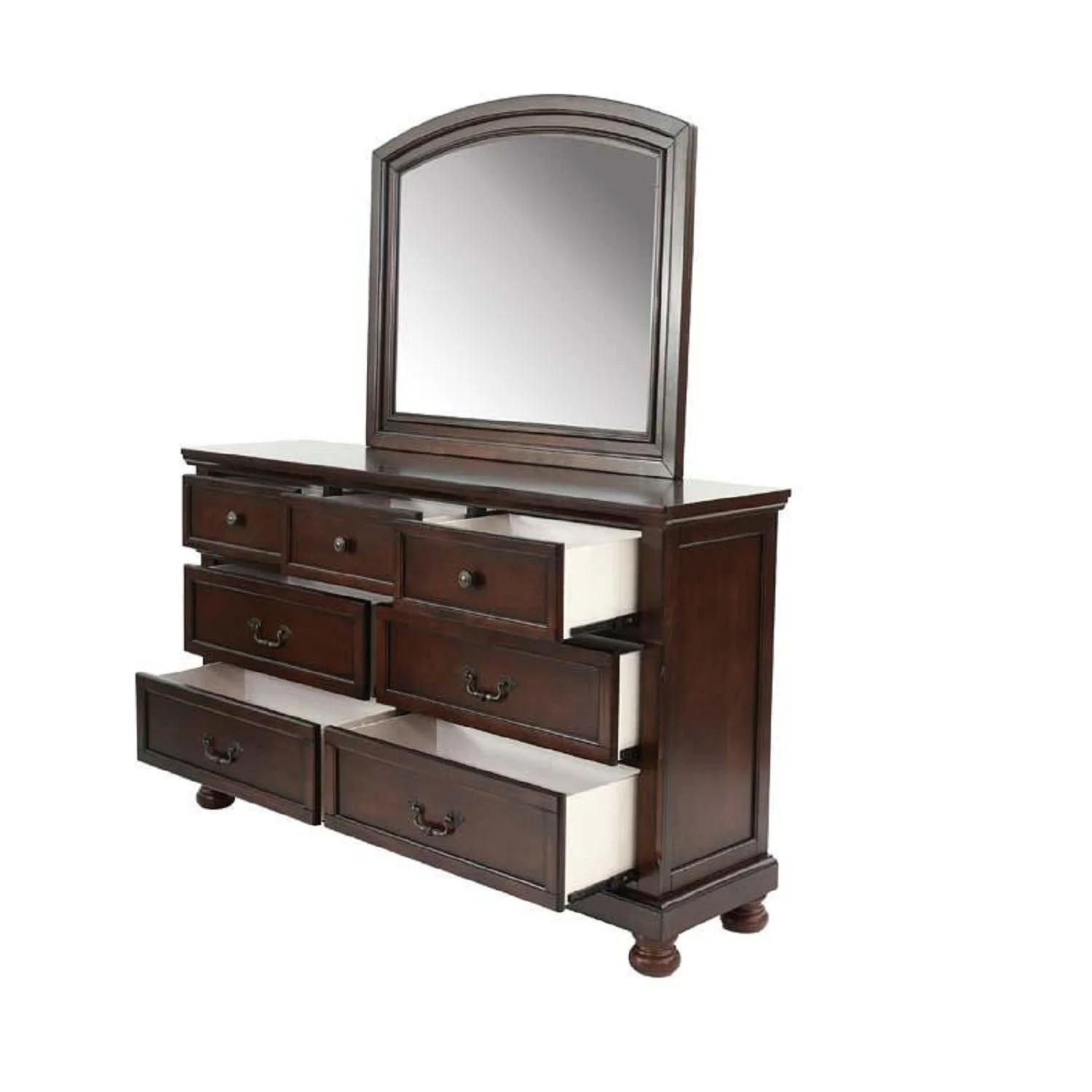 Dresser With 3 Small & 4 Large Drawers, Round Knobs, Bedroom Furniture - Cherry - Image 6