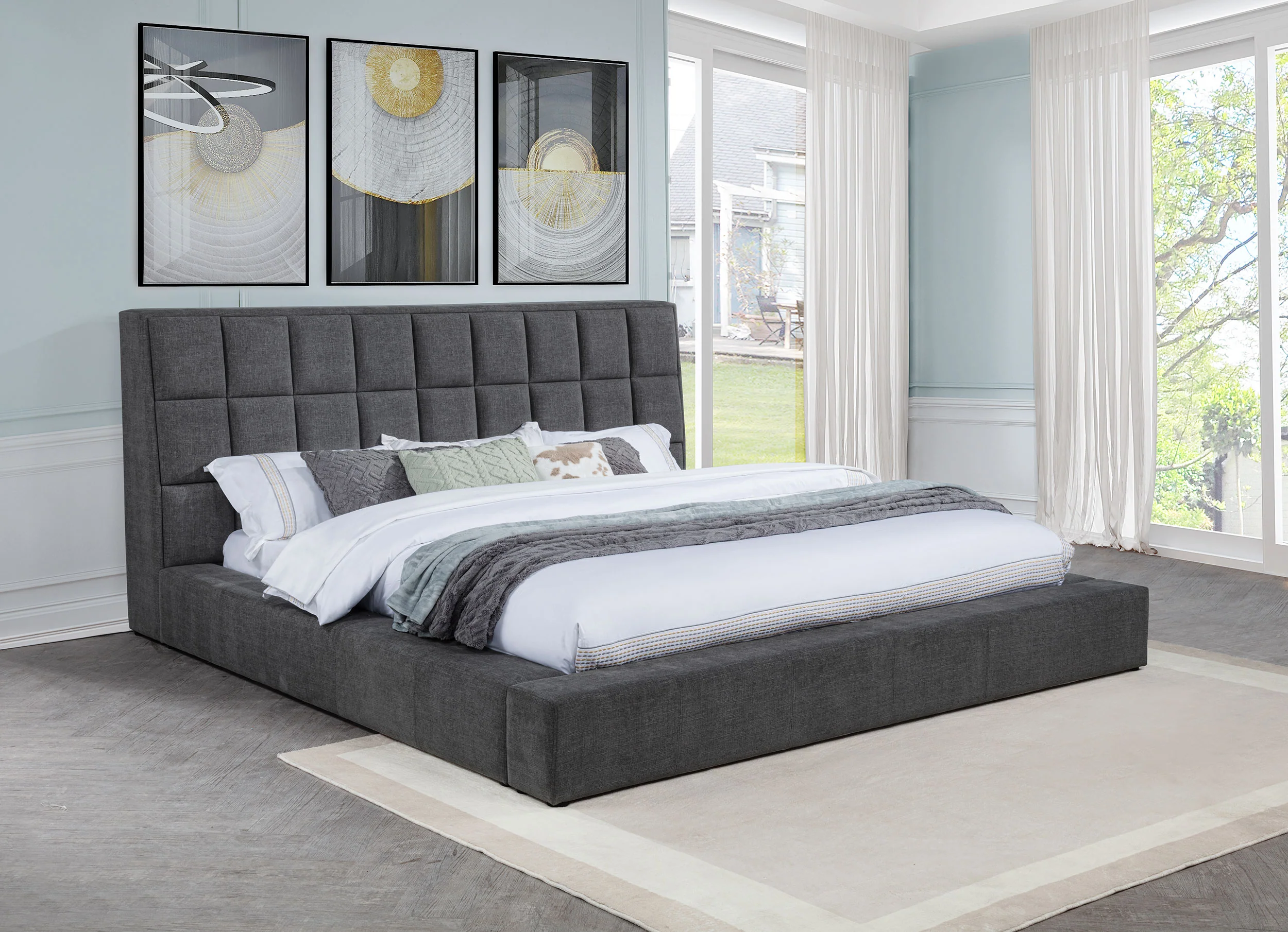 Dreux Upholstered Eastern King Panel Platform Bed Grey - Image 3