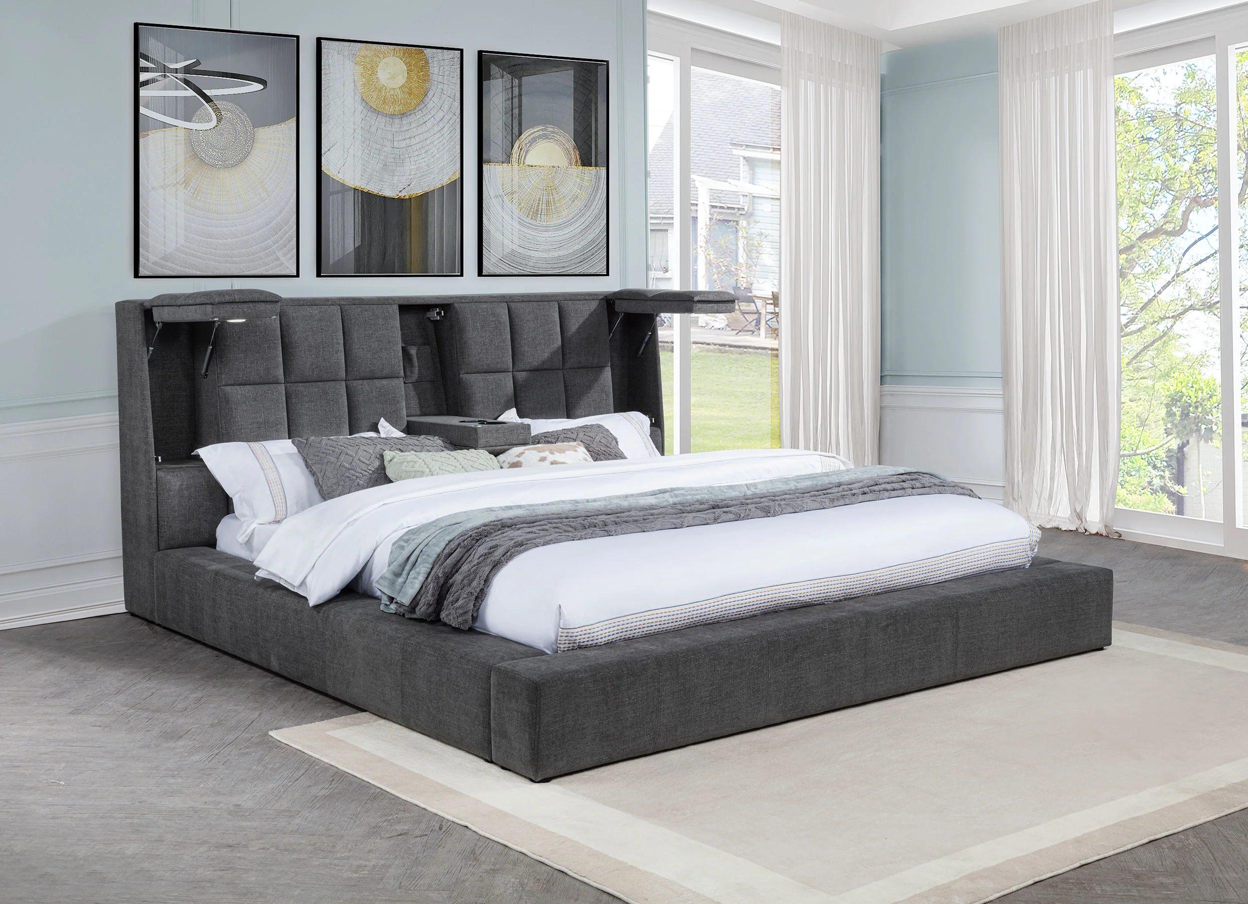 Dreux Upholstered Queen Panel Platform Bed Grey - Image 3