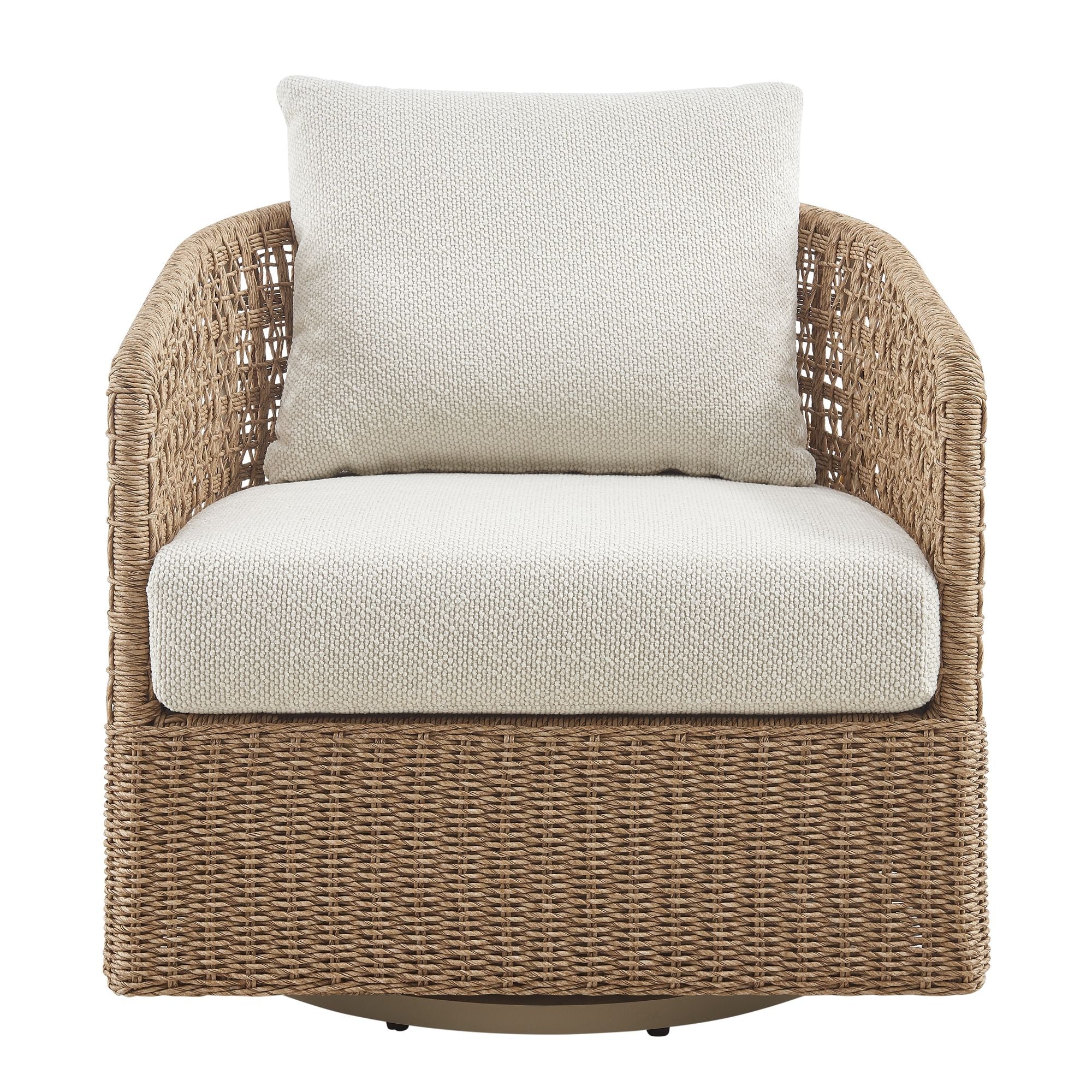 Driftbay - Metal Outdoor Swivel Lounge Chair With Cushions - Boucle White / Natural - Image 4