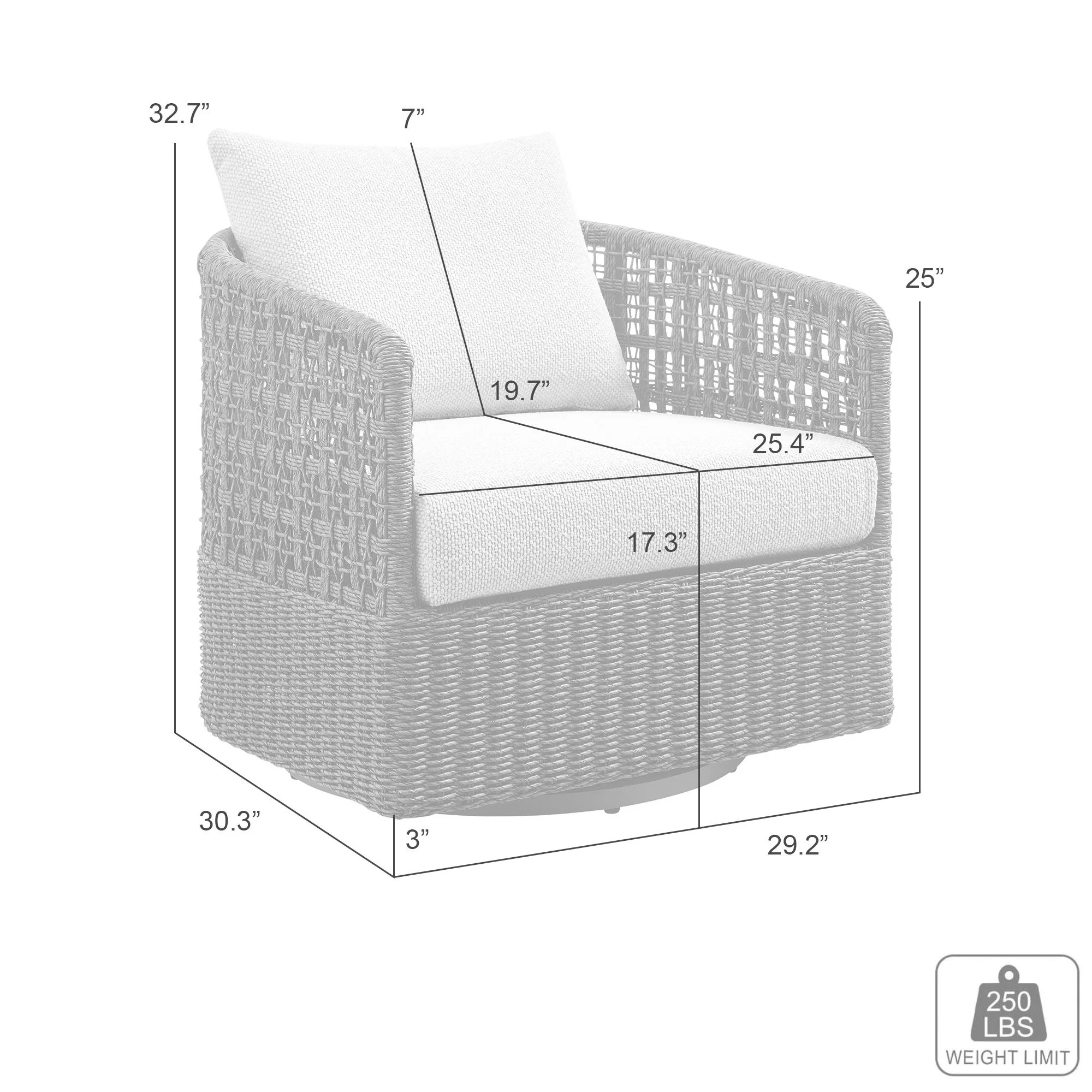Driftbay - Metal Outdoor Swivel Lounge Chair With Cushions - Boucle White / Natural - Image 6