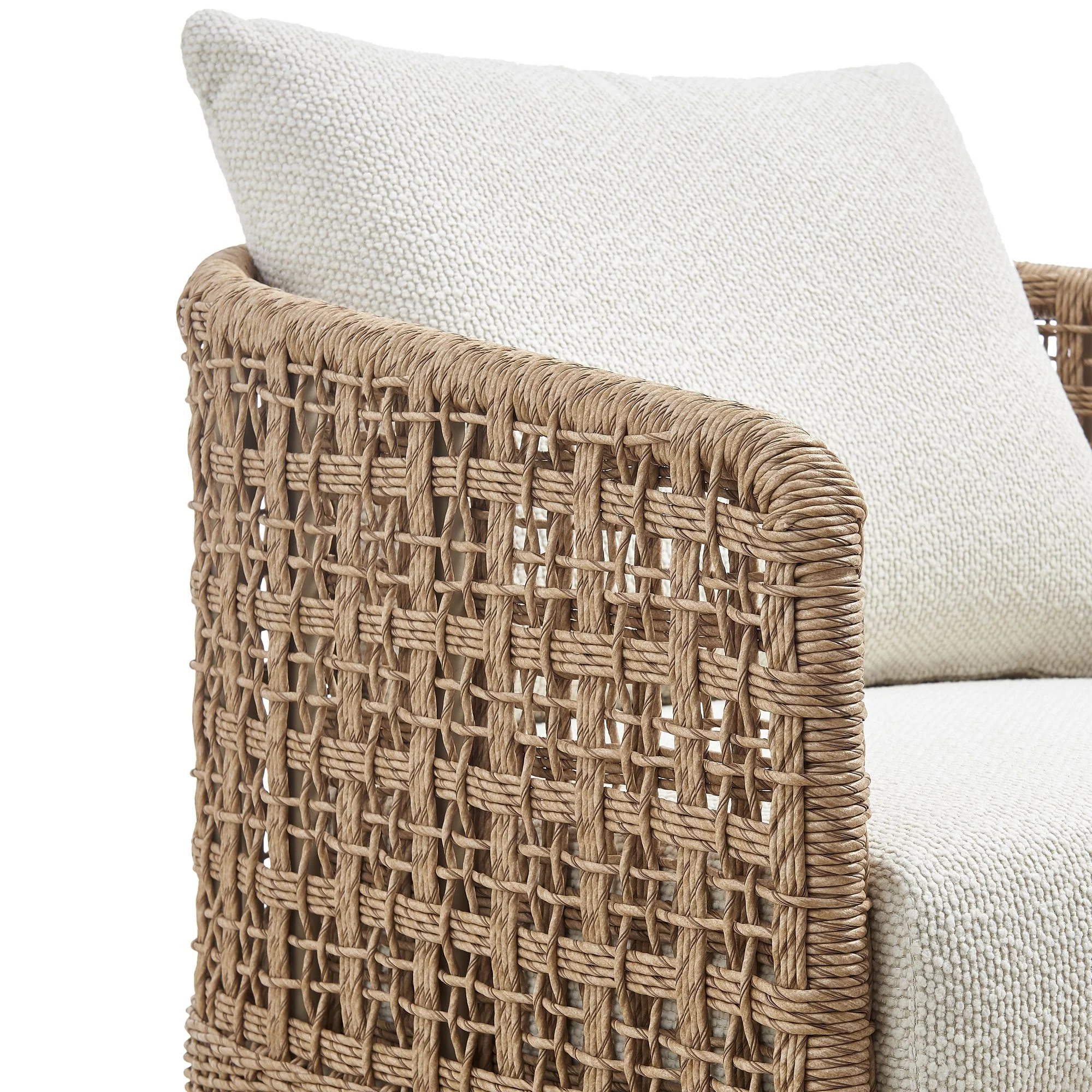 Driftbay - Metal Outdoor Swivel Lounge Chair With Cushions - Boucle White / Natural - Image 7