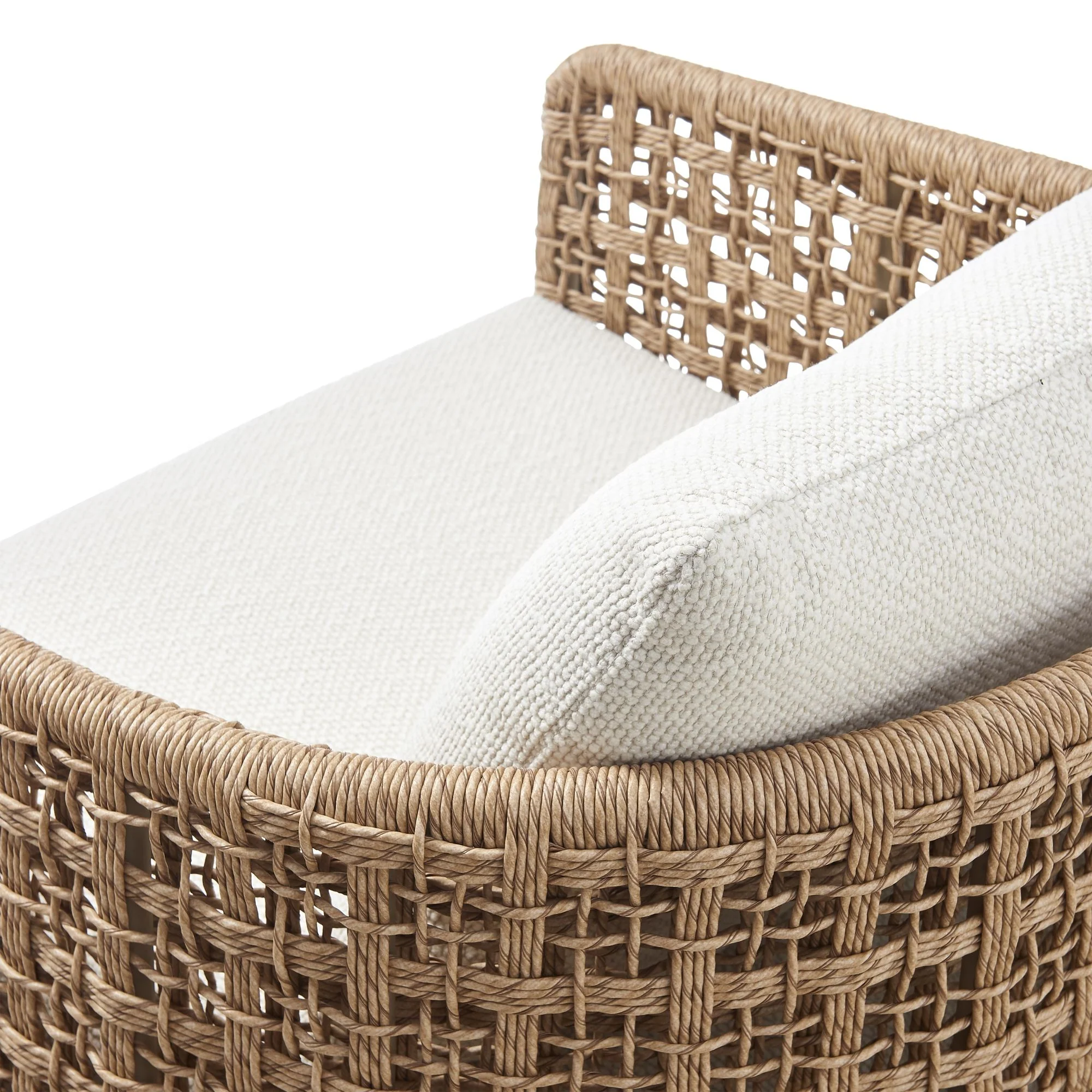 Driftbay - Metal Outdoor Swivel Lounge Chair With Cushions - Boucle White / Natural - Image 9