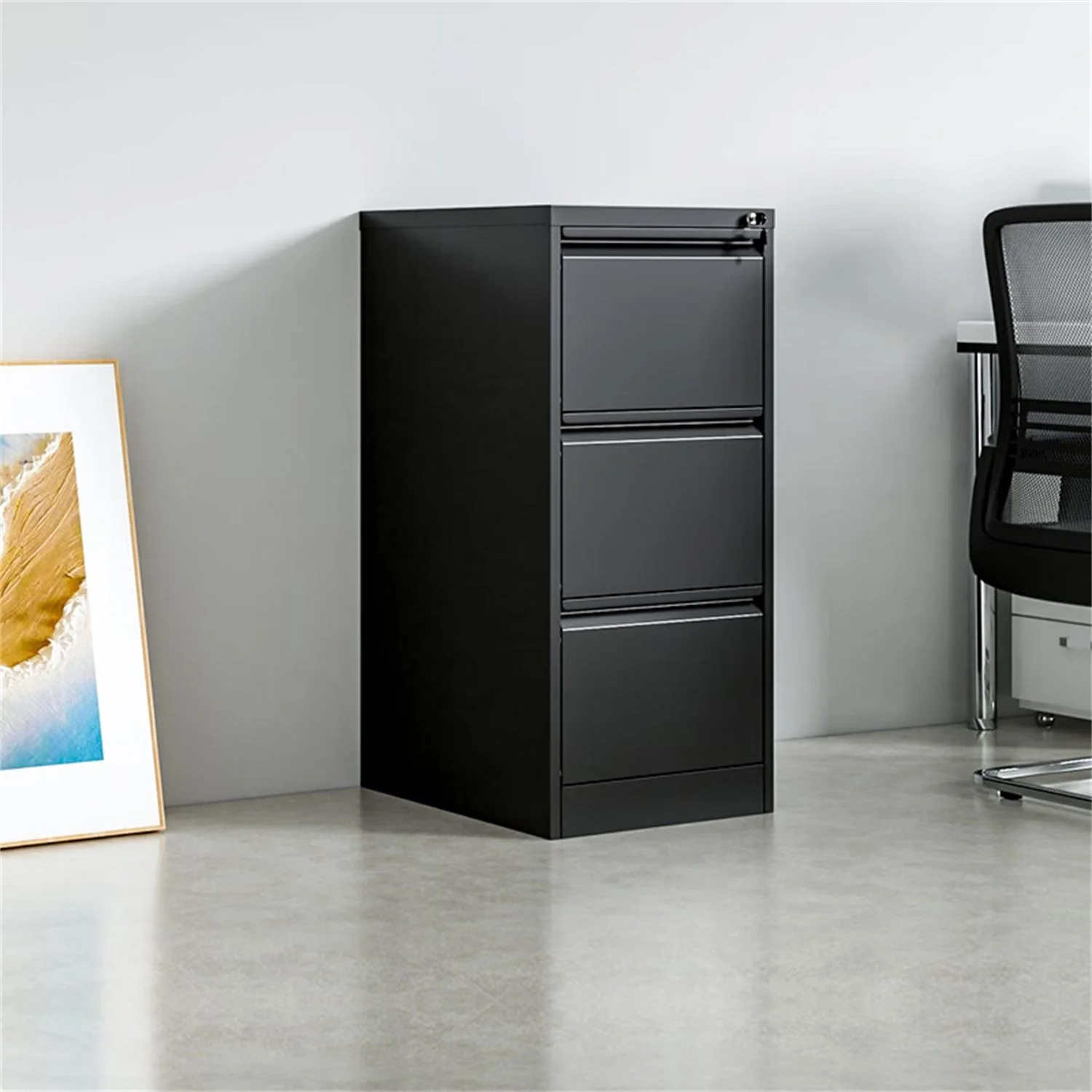 Durable Metal 3 Drawer File Cabinet With Lock For Office Storage - Image 12