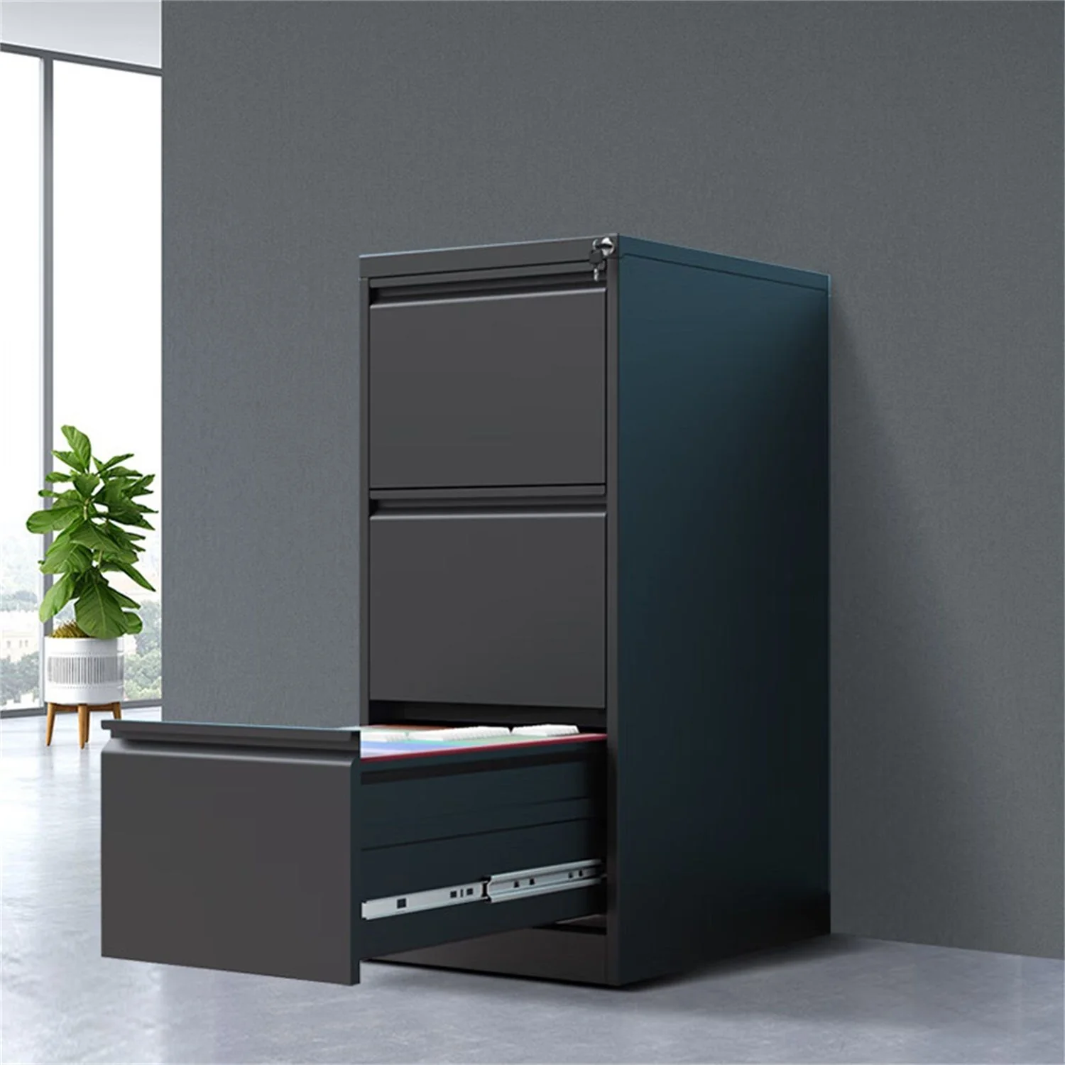 Durable Metal 3 Drawer File Cabinet With Lock For Office Storage - Image 17