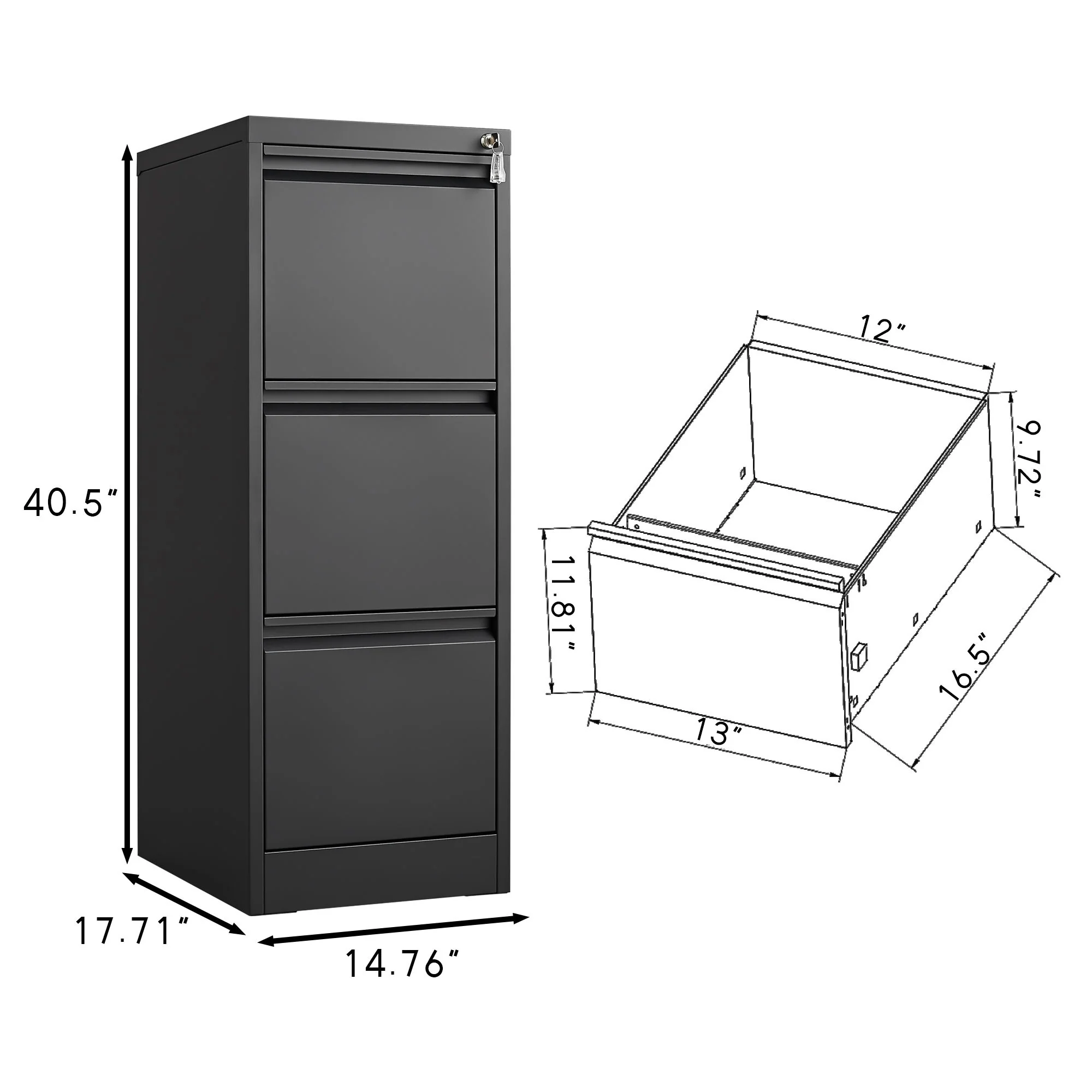 Durable Metal 3 Drawer File Cabinet With Lock For Office Storage - Image 19