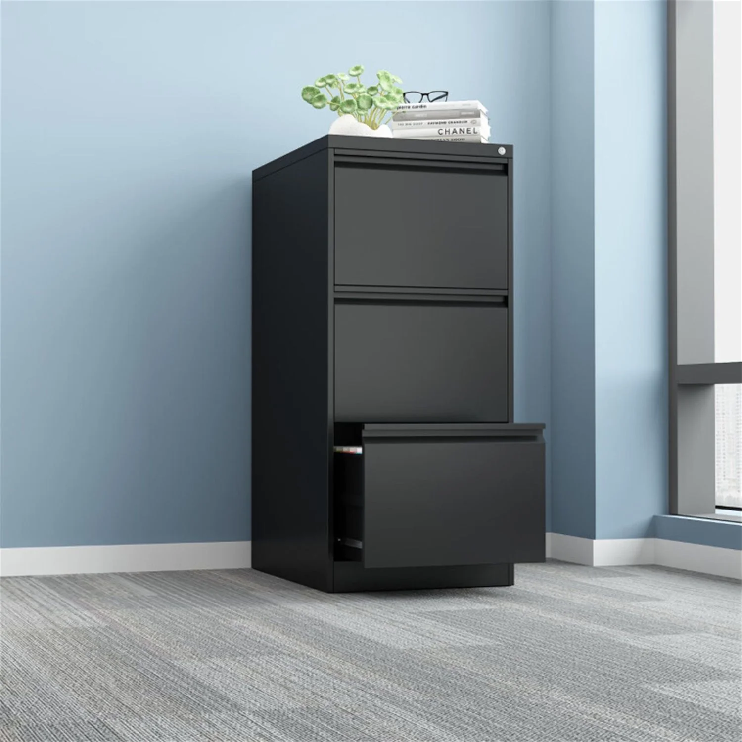 Durable Metal 3 Drawer File Cabinet With Lock For Office Storage - Image 22