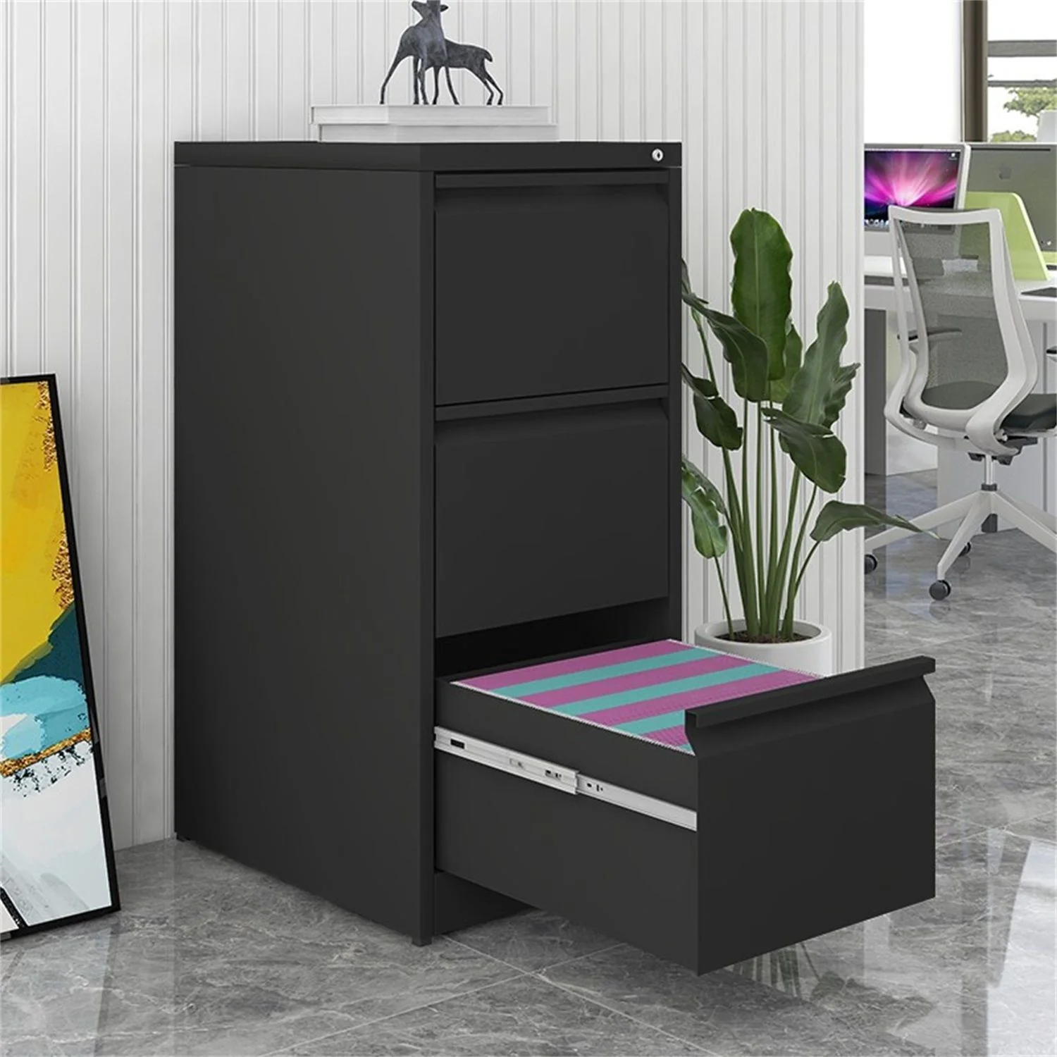 Durable Metal 3 Drawer File Cabinet With Lock For Office Storage - Image 24
