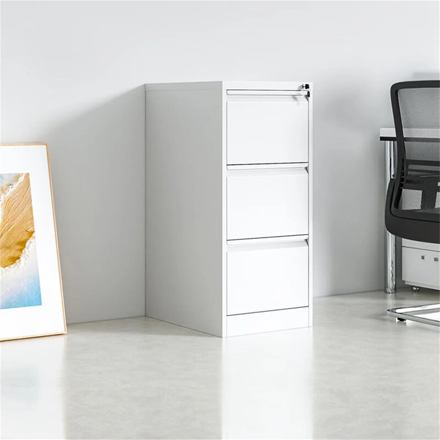 Durable Metal 3 Drawer File Cabinet With Lock For Office Storage - Image 9