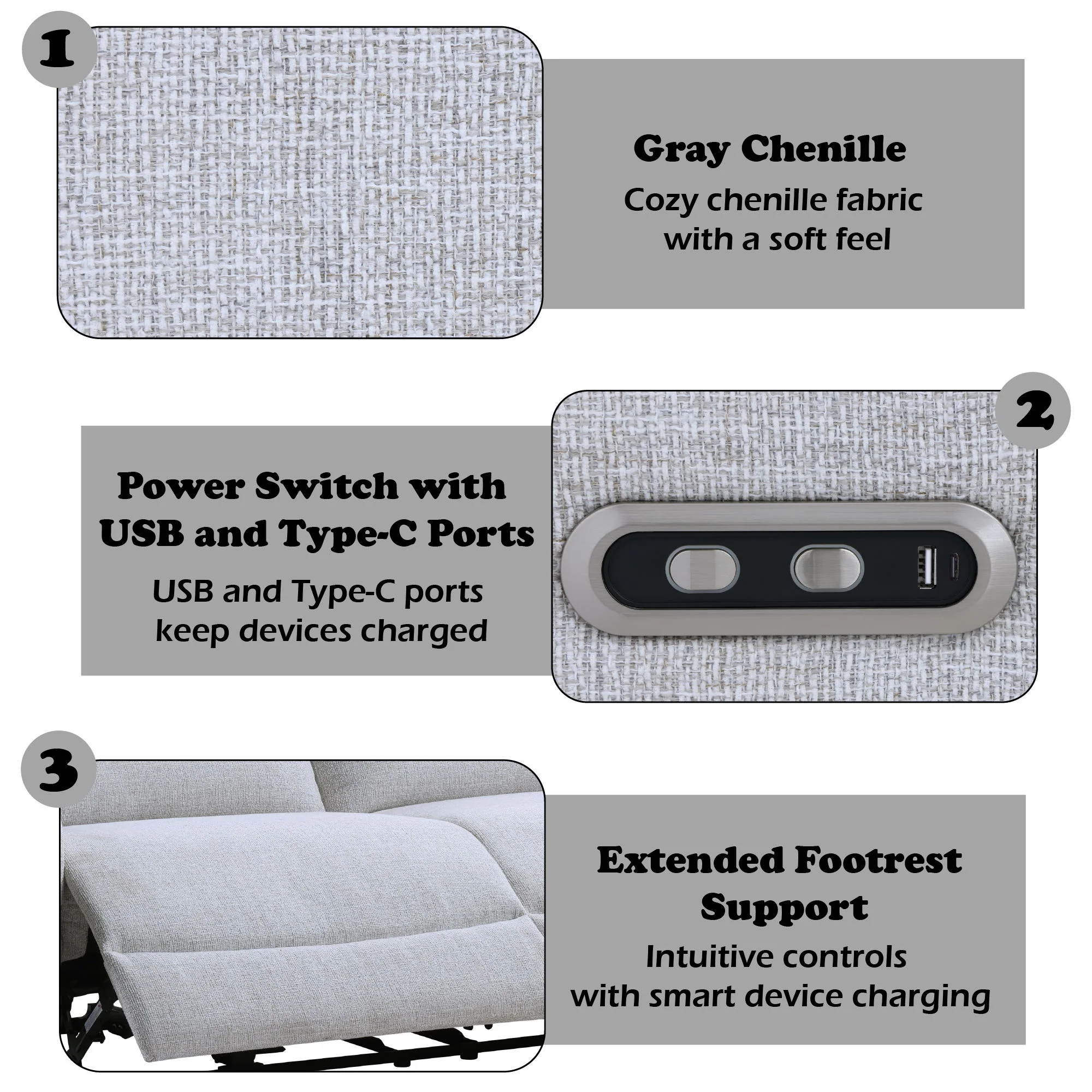 Eastre - Power Motion Sofa With USB Port - Gray - Image 2