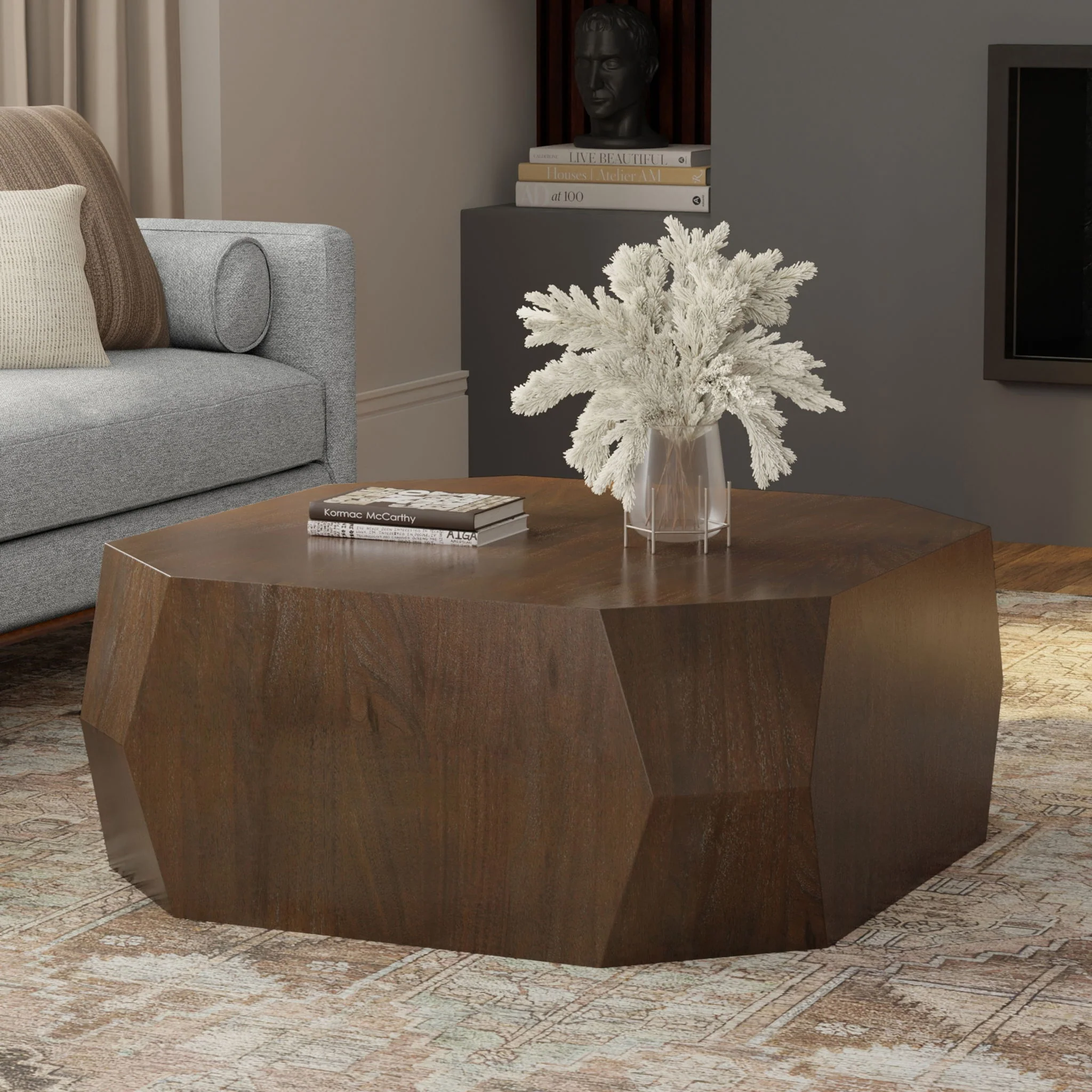 Eisley - Coffee Table With Geometric Design, - Walnut - Image 6