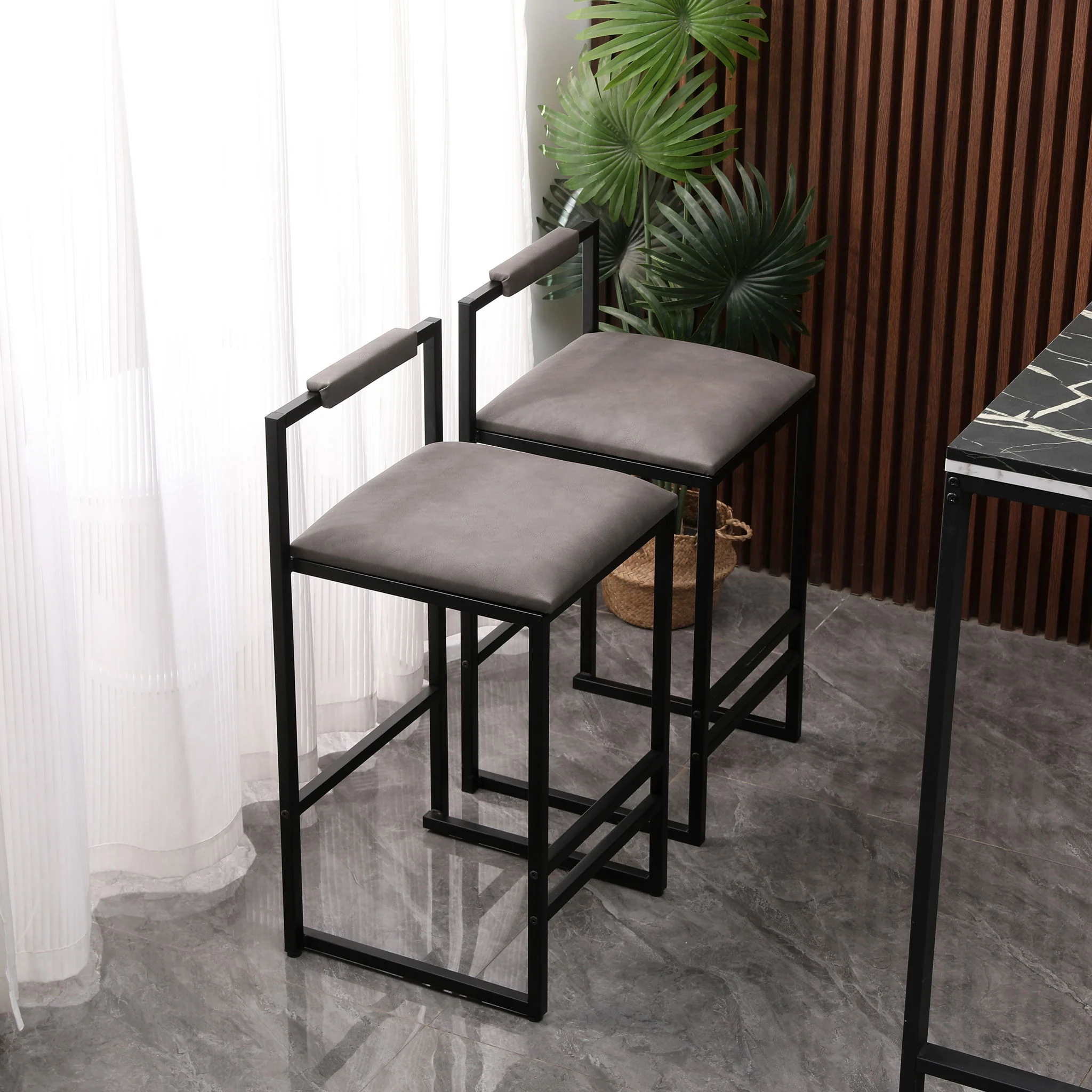 Elegant Bar Stool Set With Backrest And Footrest, Counter Height (Set of 2) - Image 9