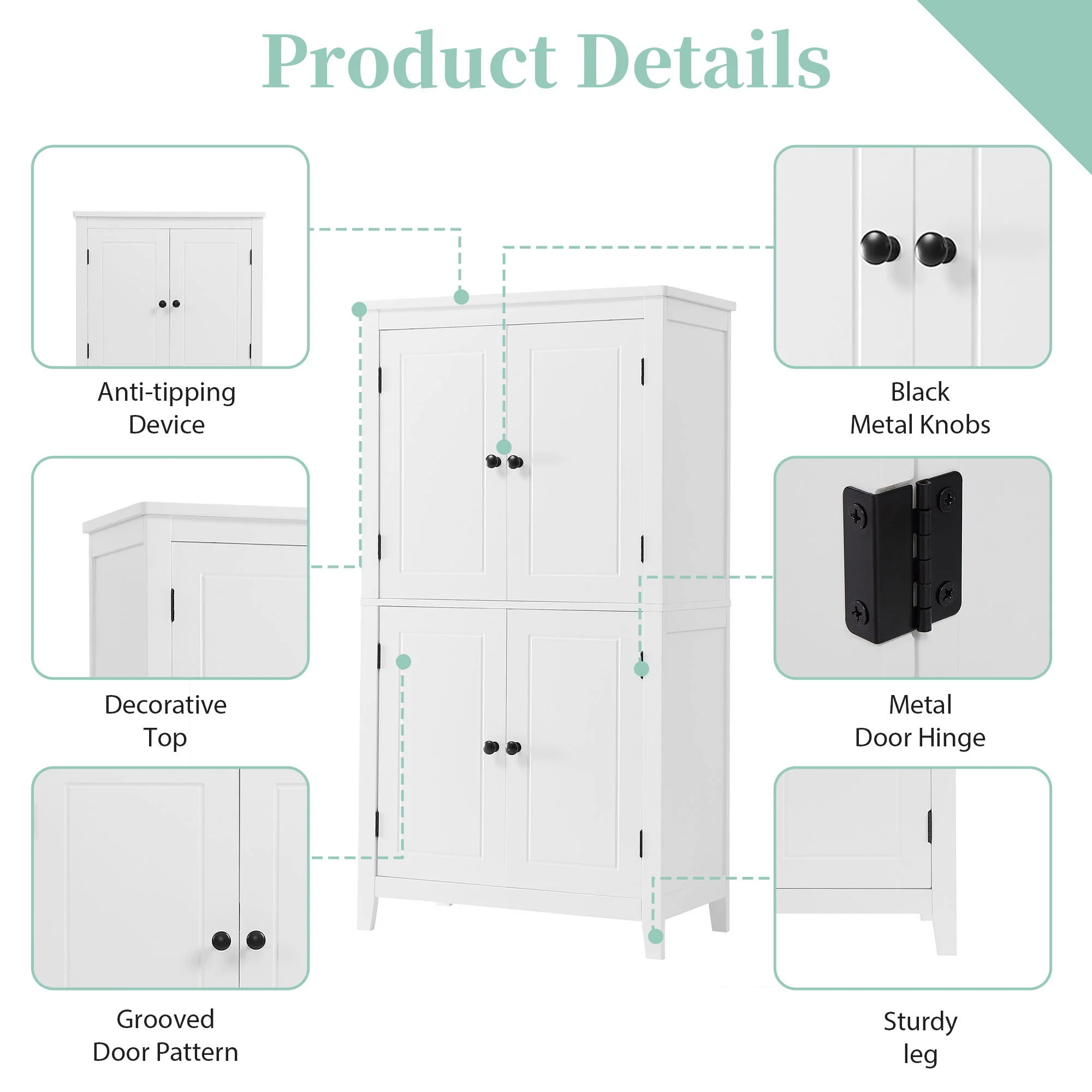 Elegant Bathroom Floor Storage Cabinet With 4 Doors, Adjustable Shelves - Image 15