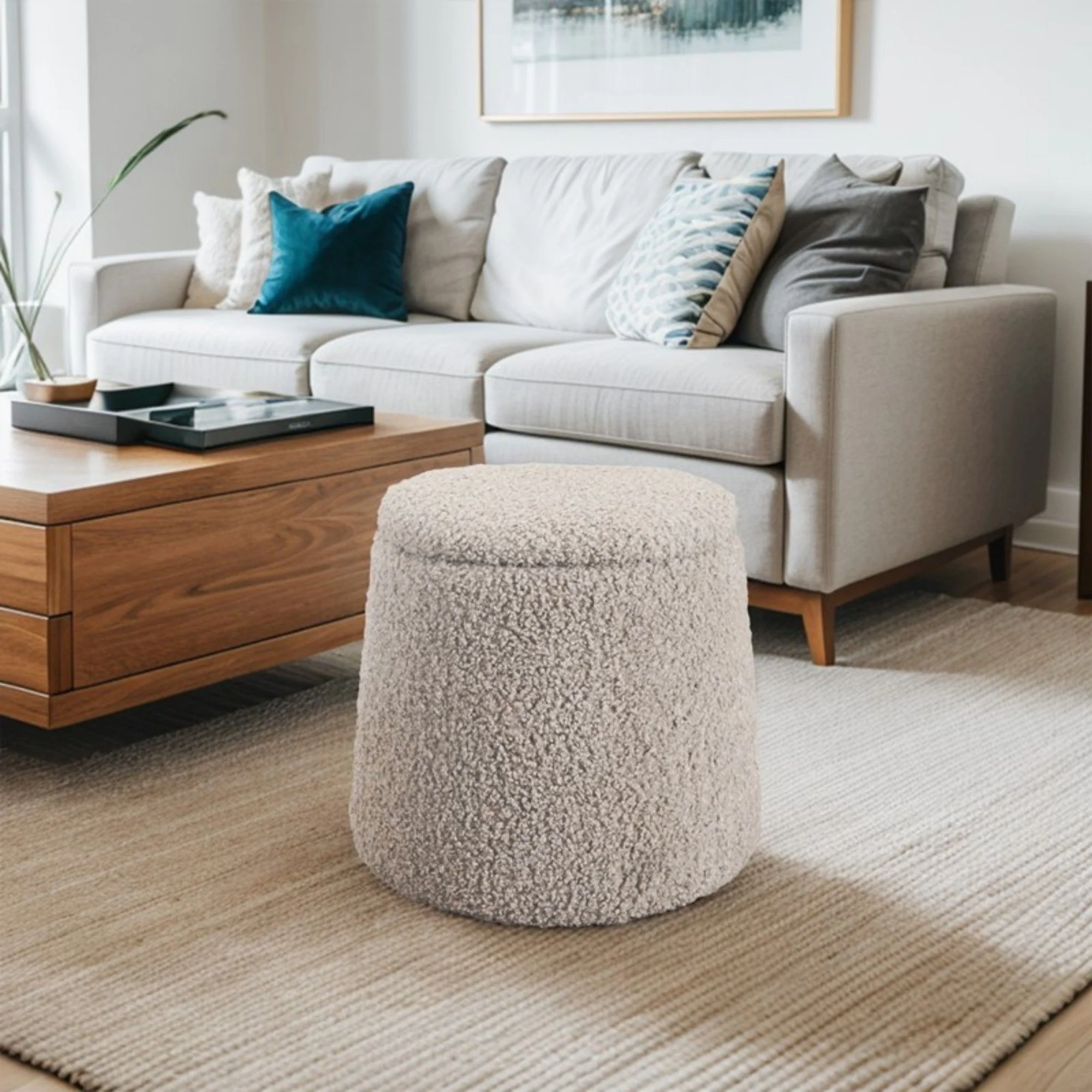 Elegant Round Storage Ottoman Upholstered - Image 9