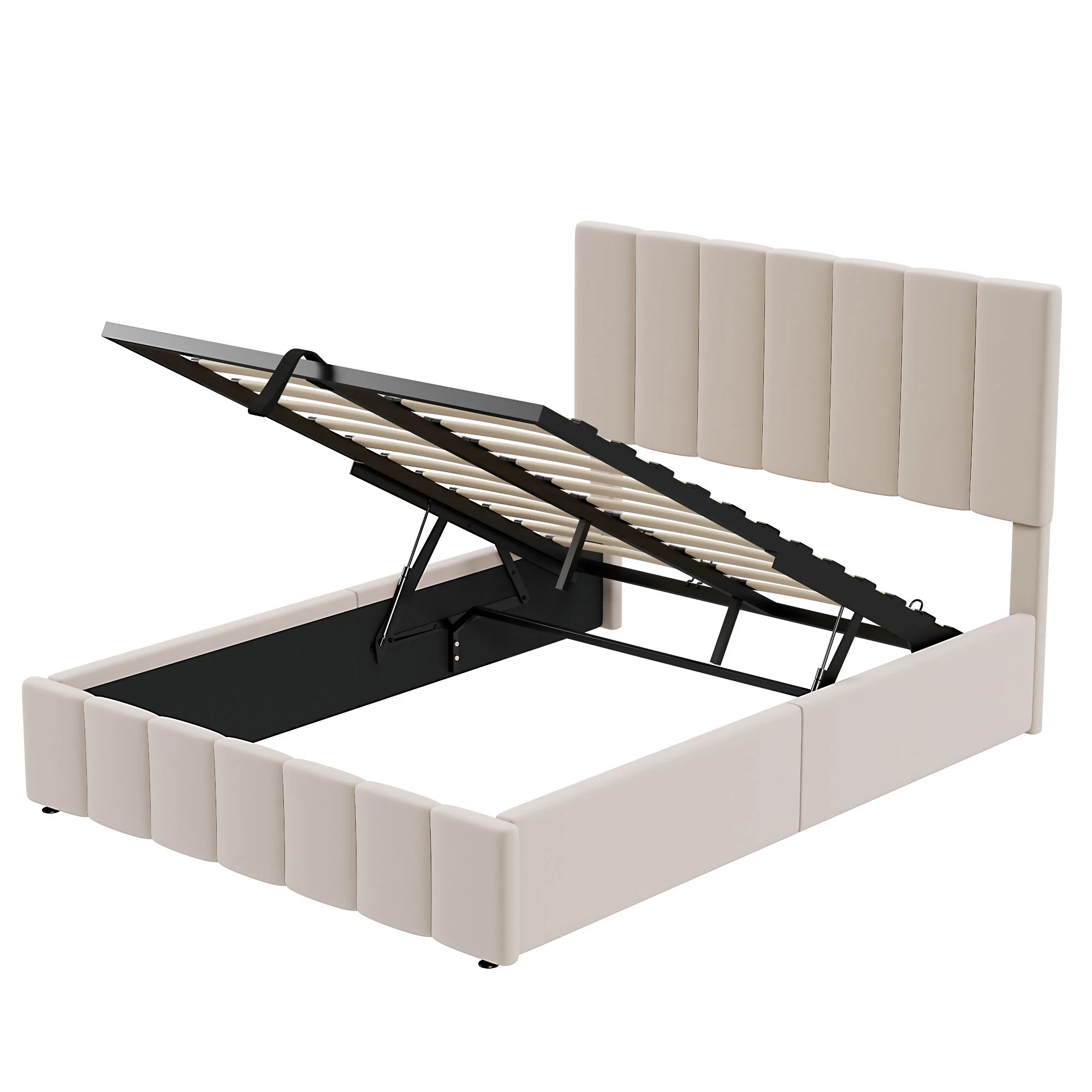 Elegant Upholstered Platform Bed With Hydraulic Storage System - Image 12