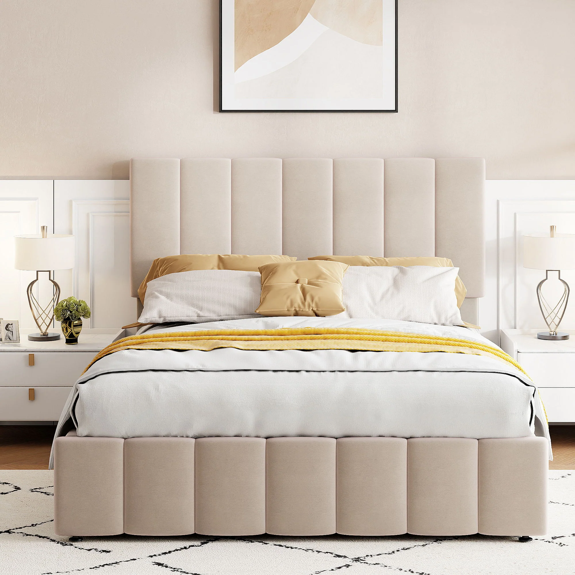 Elegant Upholstered Platform Bed With Hydraulic Storage System - Image 9