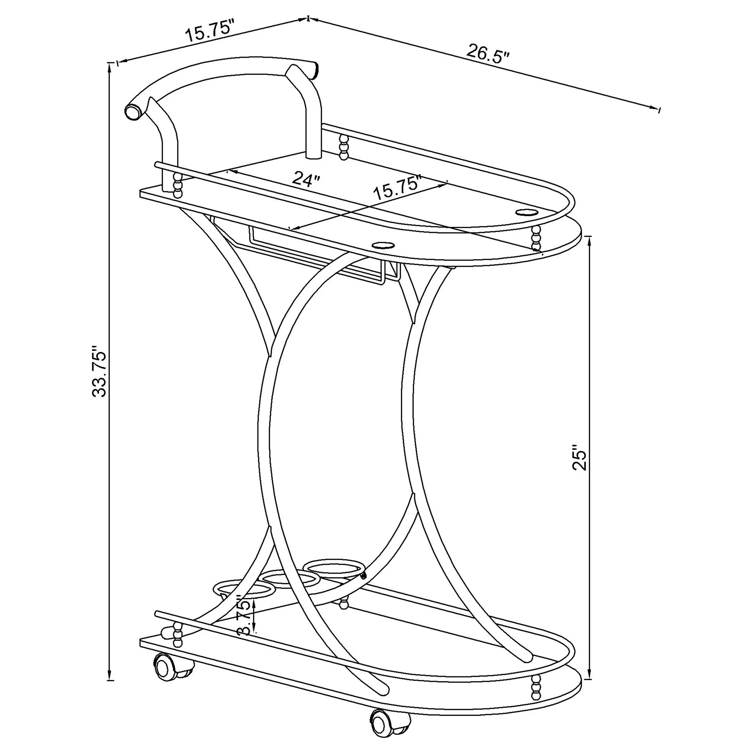 Elfman 2-Tier Glass and Chrome Metal Bar Cart in Black - Image 11