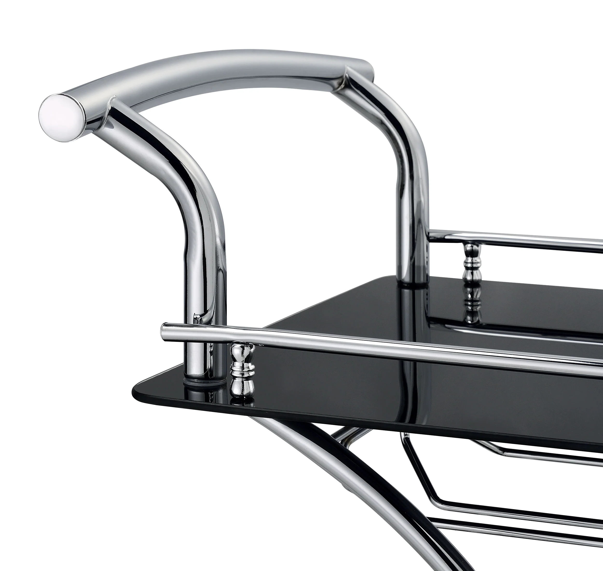 Elfman 2-Tier Glass and Chrome Metal Bar Cart in Black - Image 7