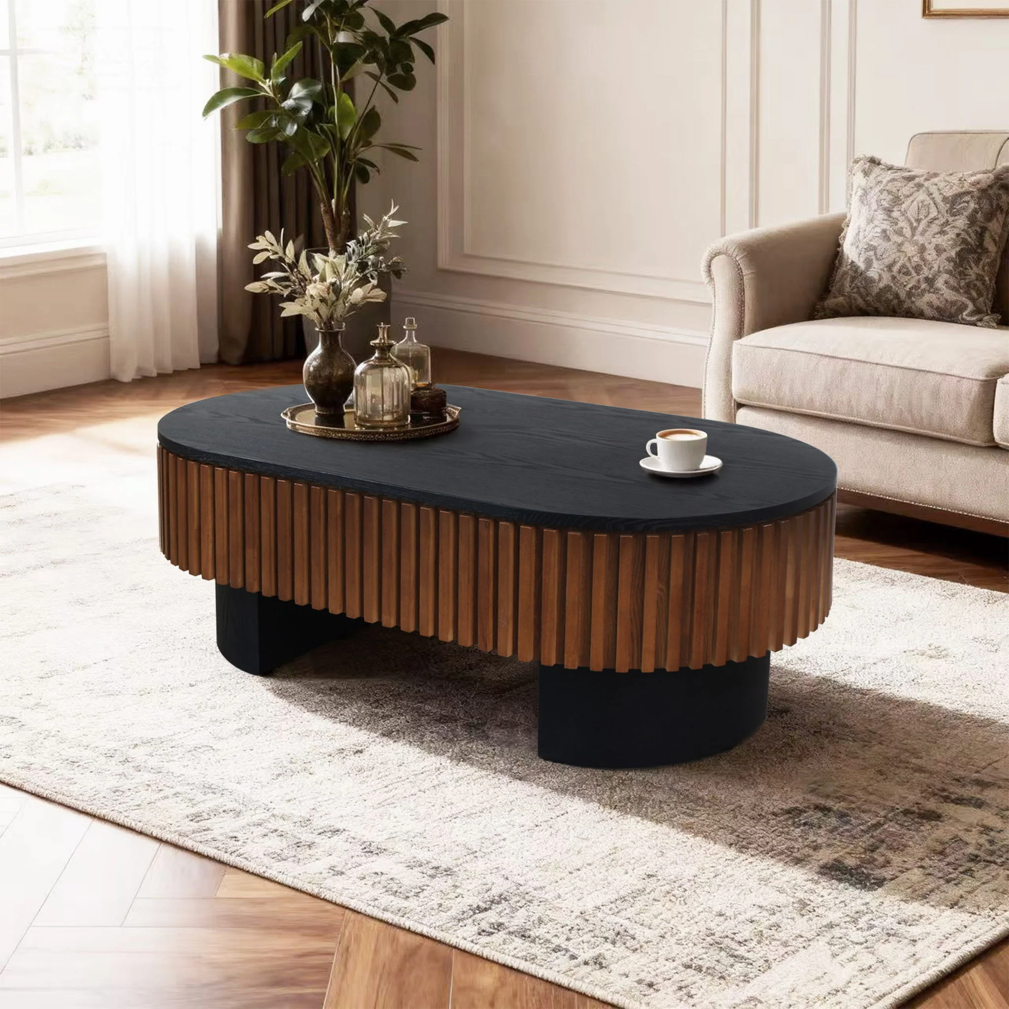 Elliptical Living Room Coffee Table With Hidden Storage And Removable Tabletop - Image 3