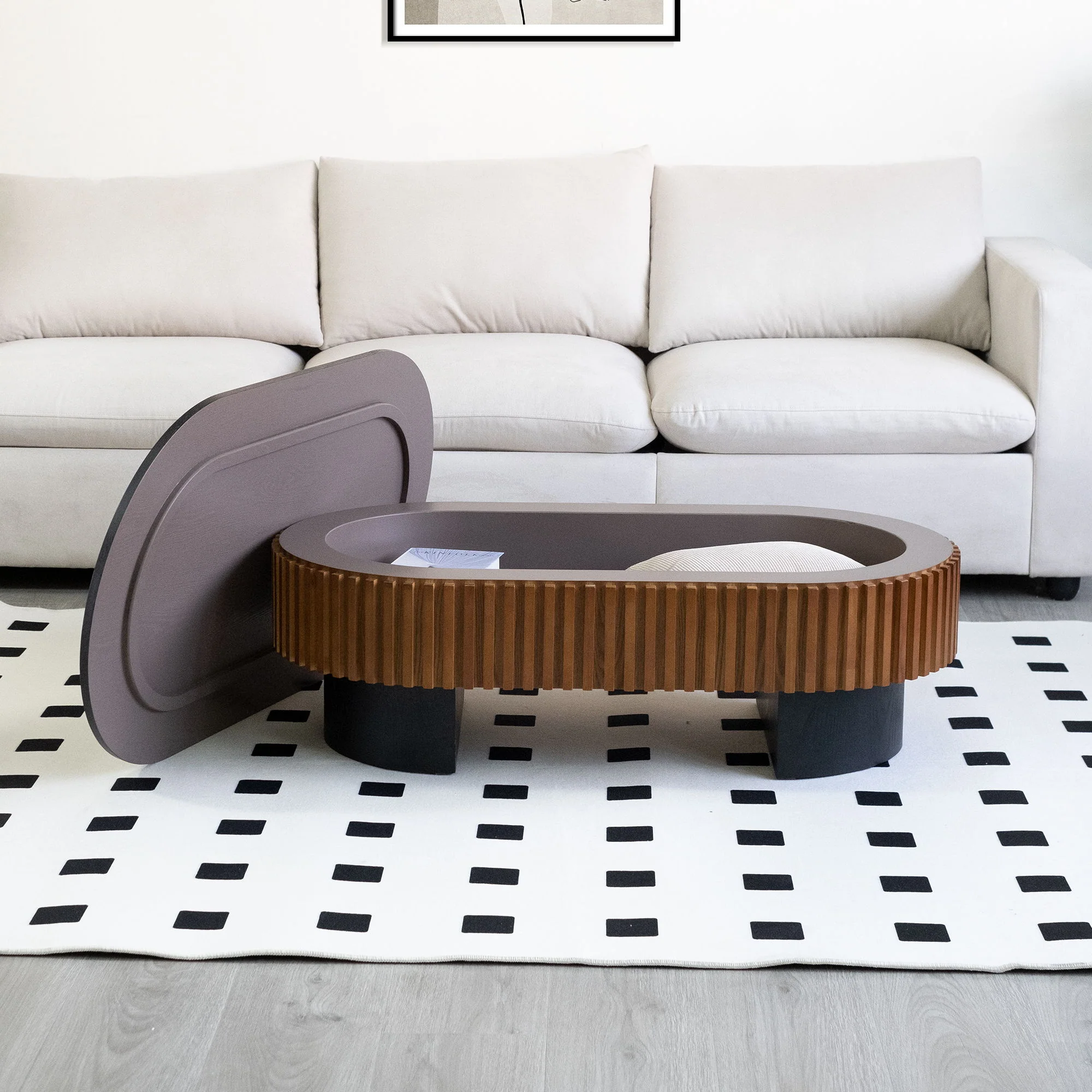 Elliptical Living Room Coffee Table With Hidden Storage And Removable Tabletop - Image 5