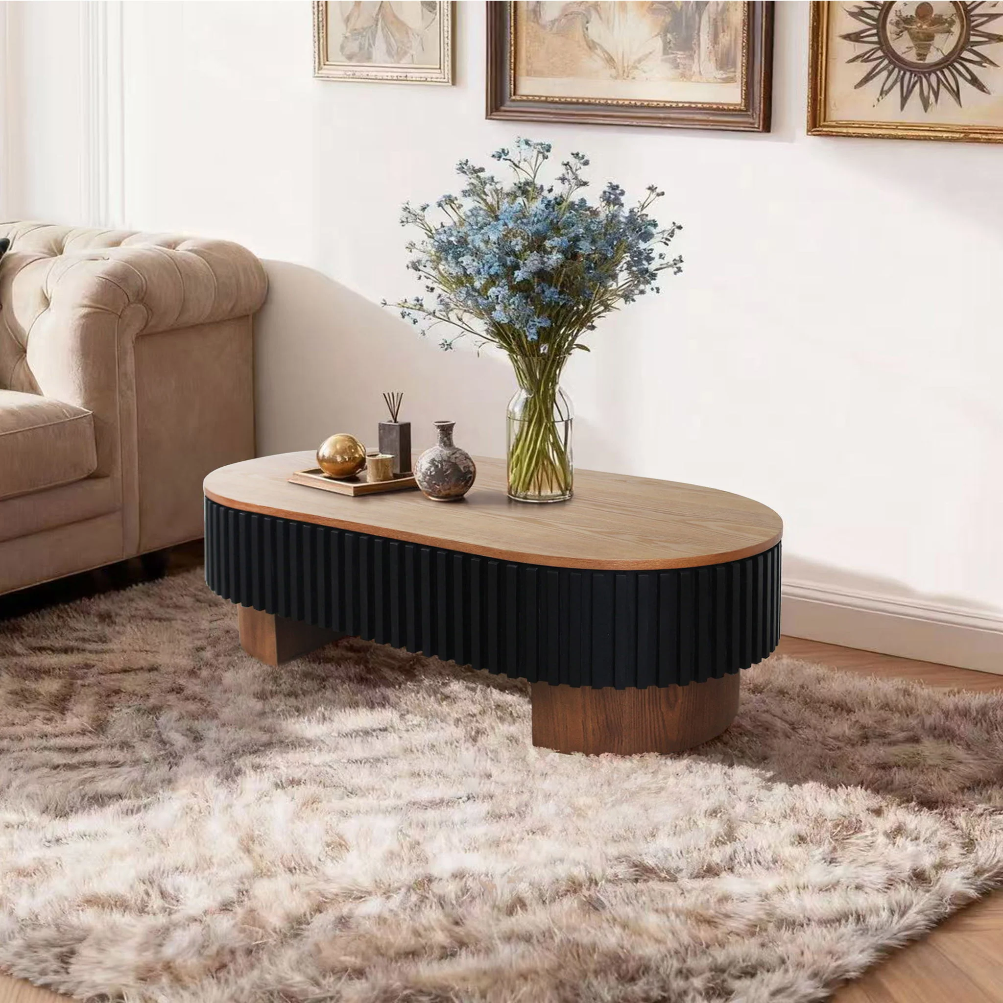 Elliptical Living Room Coffee Table With Hidden Storage And Removable Tabletop - Image 7