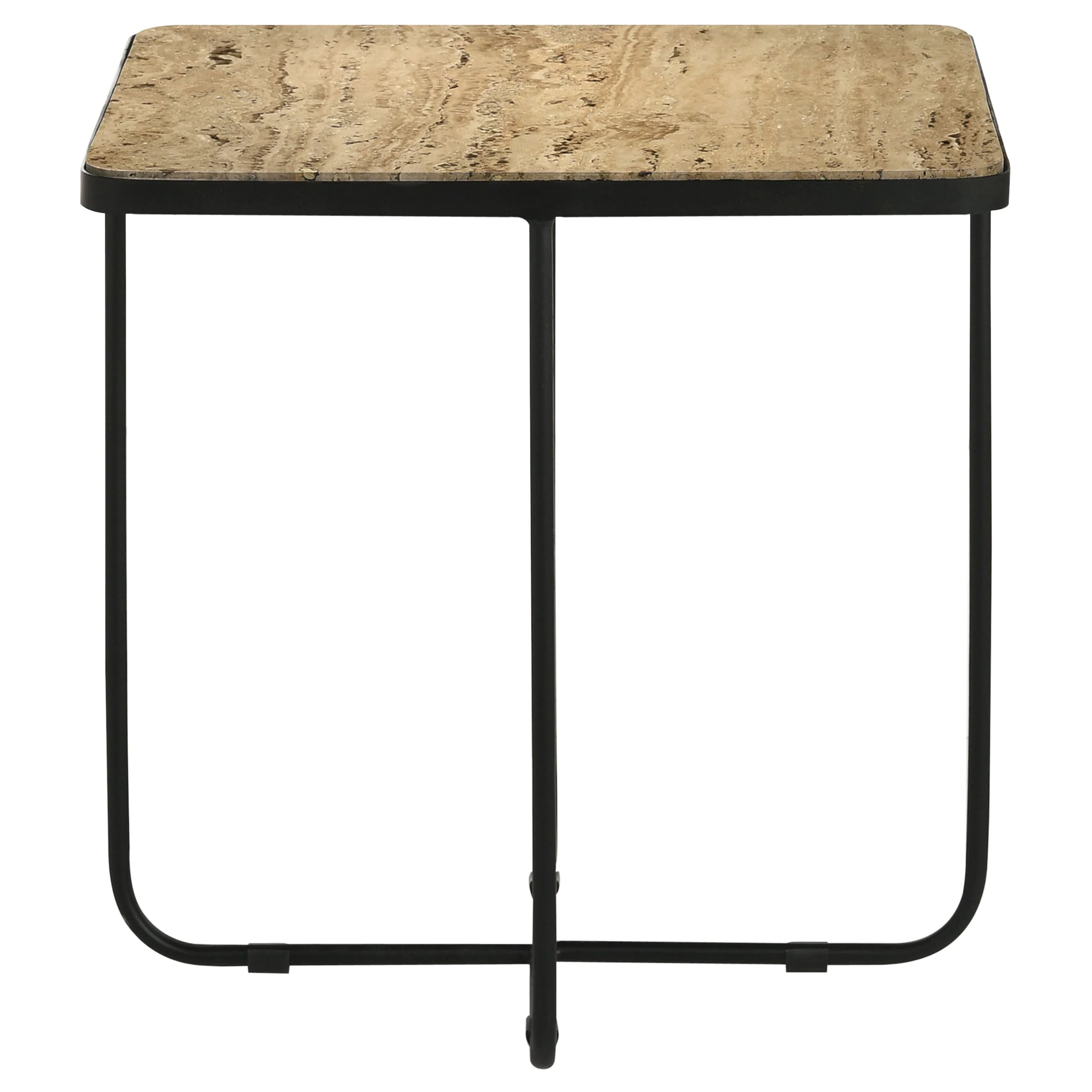 Elyna Square Travertine Top Accent Side Table, Beige - Image 3