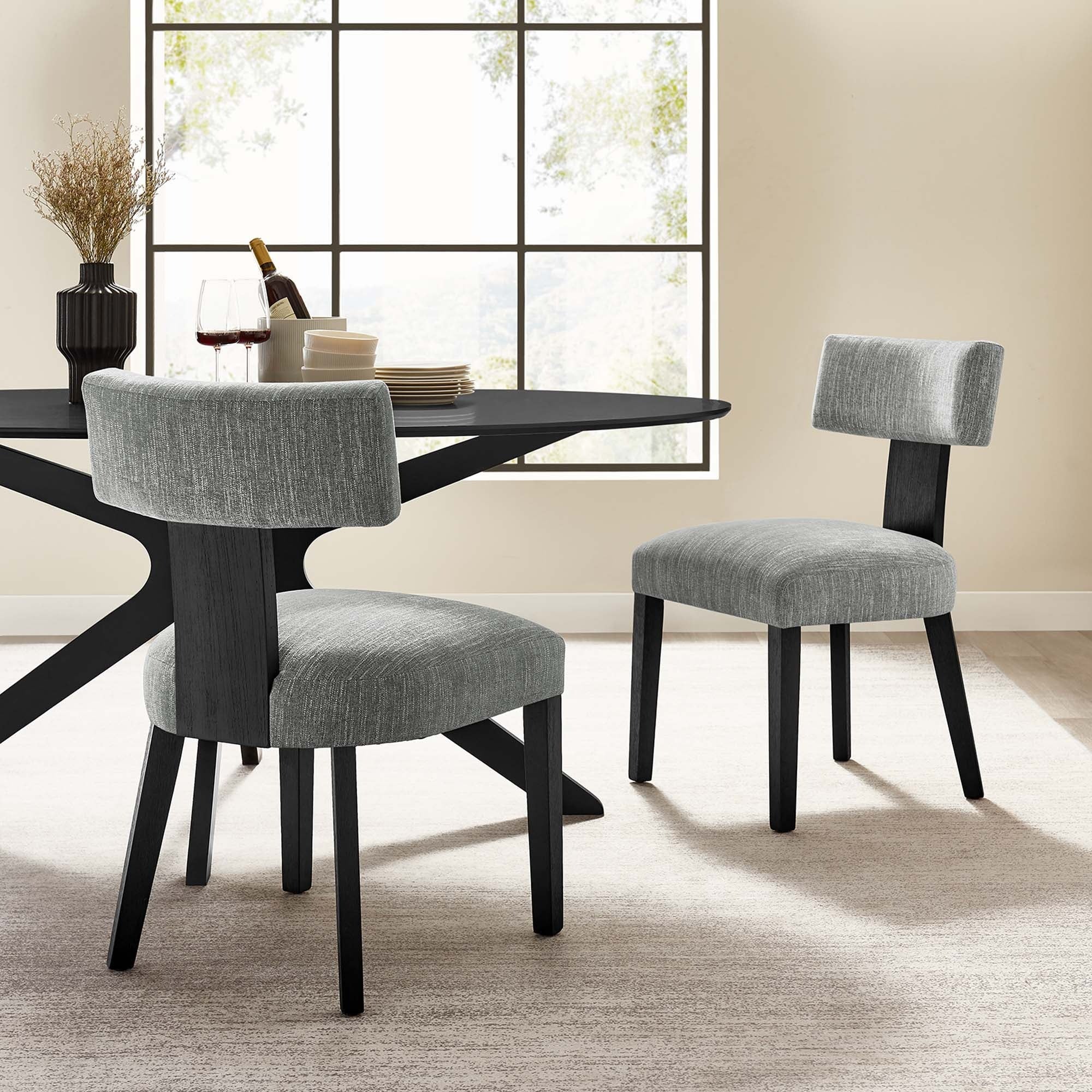 Fabric Upholstered Armless Dining Chair Set of 2 – Modern Wood Base - Image 17