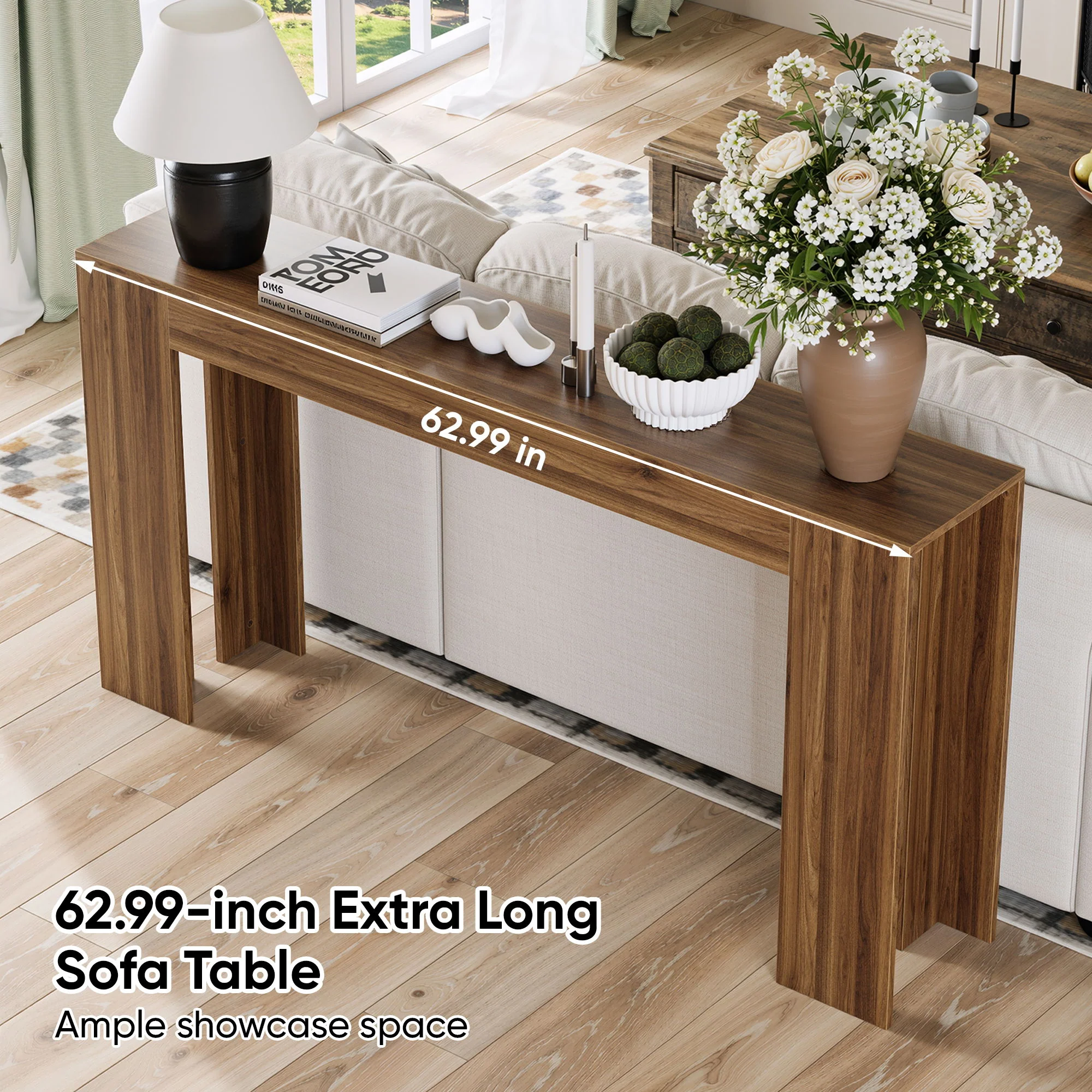 Farmhouse Style Extra Long Walnut Console Table - Image 14