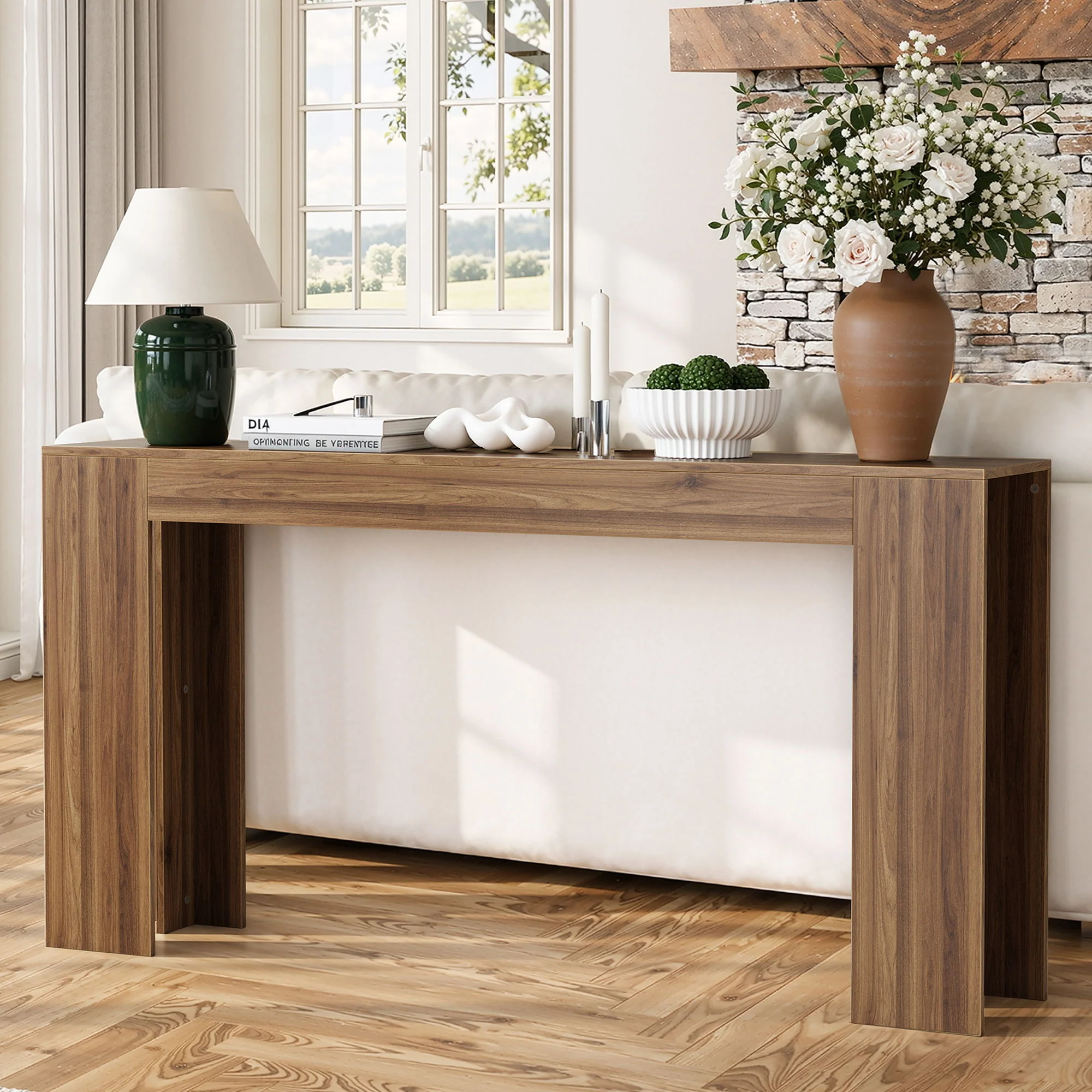 Farmhouse Style Extra Long Walnut Console Table - Image 5