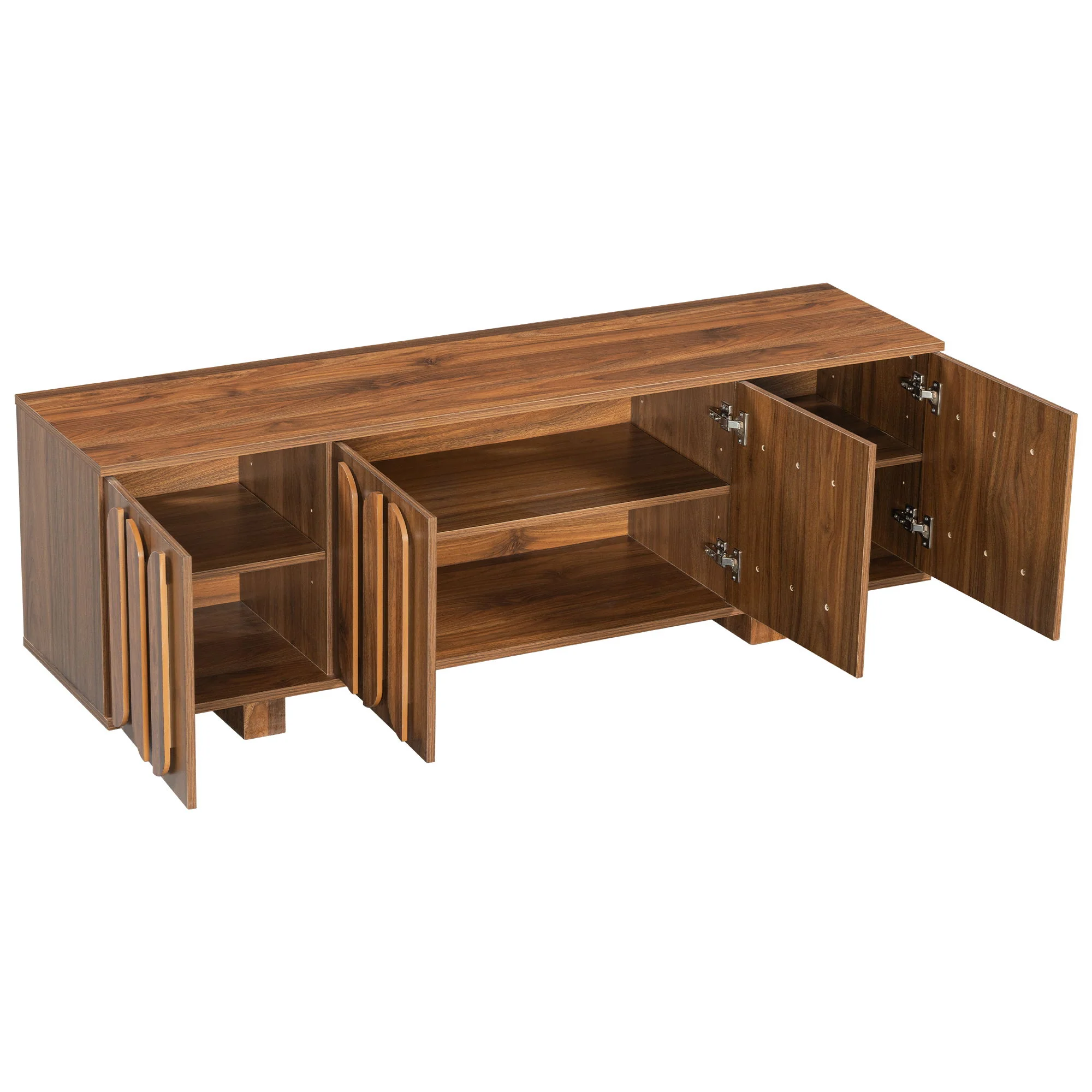 Farmhouse TV Stand, Storage Media Console With Adjustable Shelves & 3 Cable Holes - Image 5