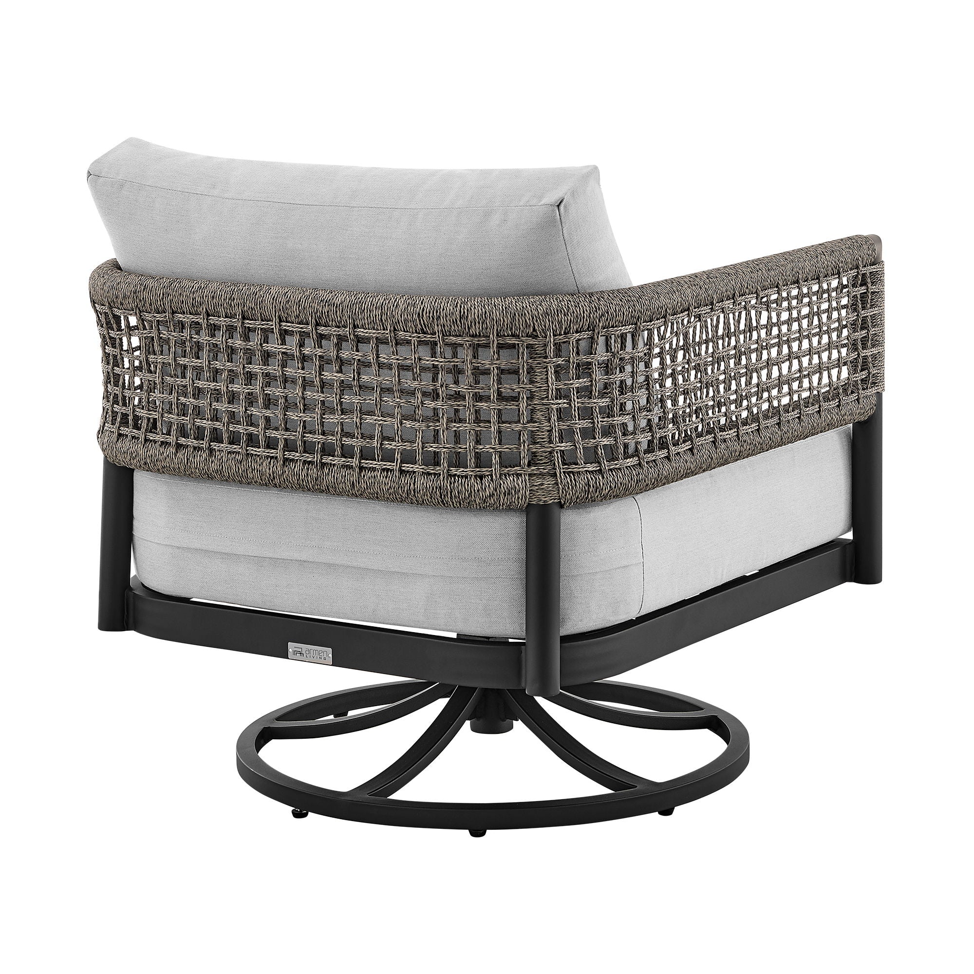 Felicia - Outdoor Patio Swivel Rocking Chair - Black Aluminum And Gray Rope With Cushions - Image 6